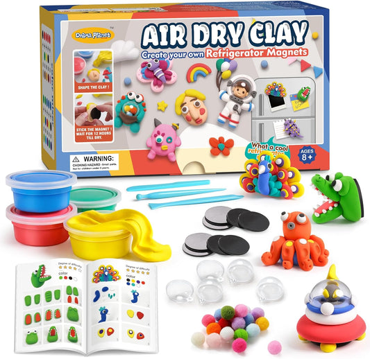 Drama Planet Air Dry Clay Kit for Kids, Create Your Own Refrigerator Magnets with Modeling Clay, Art Activity Set, Craft Project Gifts for Boys & Girls