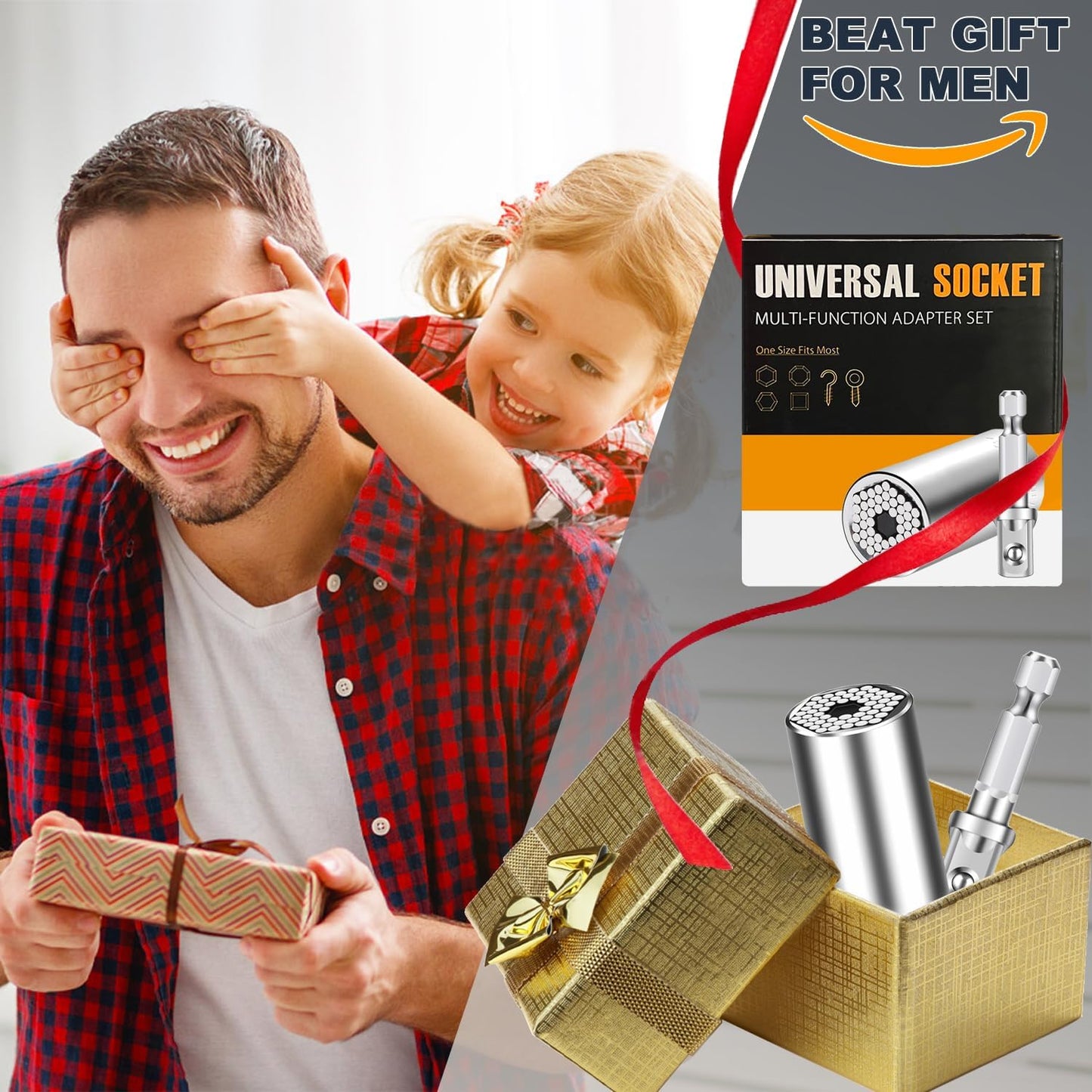 Gifts for Men, Stocking Stuffers for Adults Men, Super Universal Socket Tool, Birthday Christmas Dad Gifts for Dad Him Husband, Grip Socket Set w/Power Drill Adapter, Cool Tools Gadgets for Mens Gifts