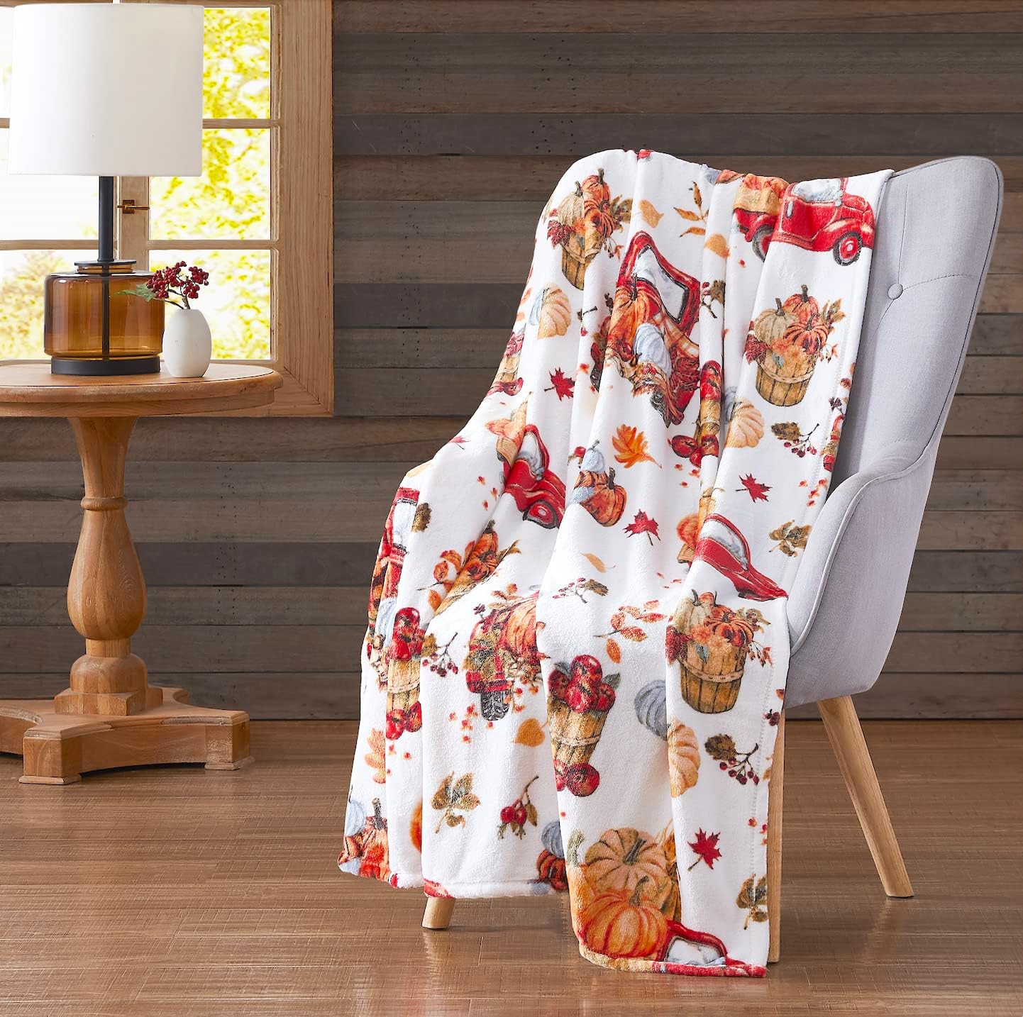 Fall Fleece Throw Blanket: Soft Cozy Plush Accent for Bed or Couch (Country Farm Truck, 50 x 70 inches)