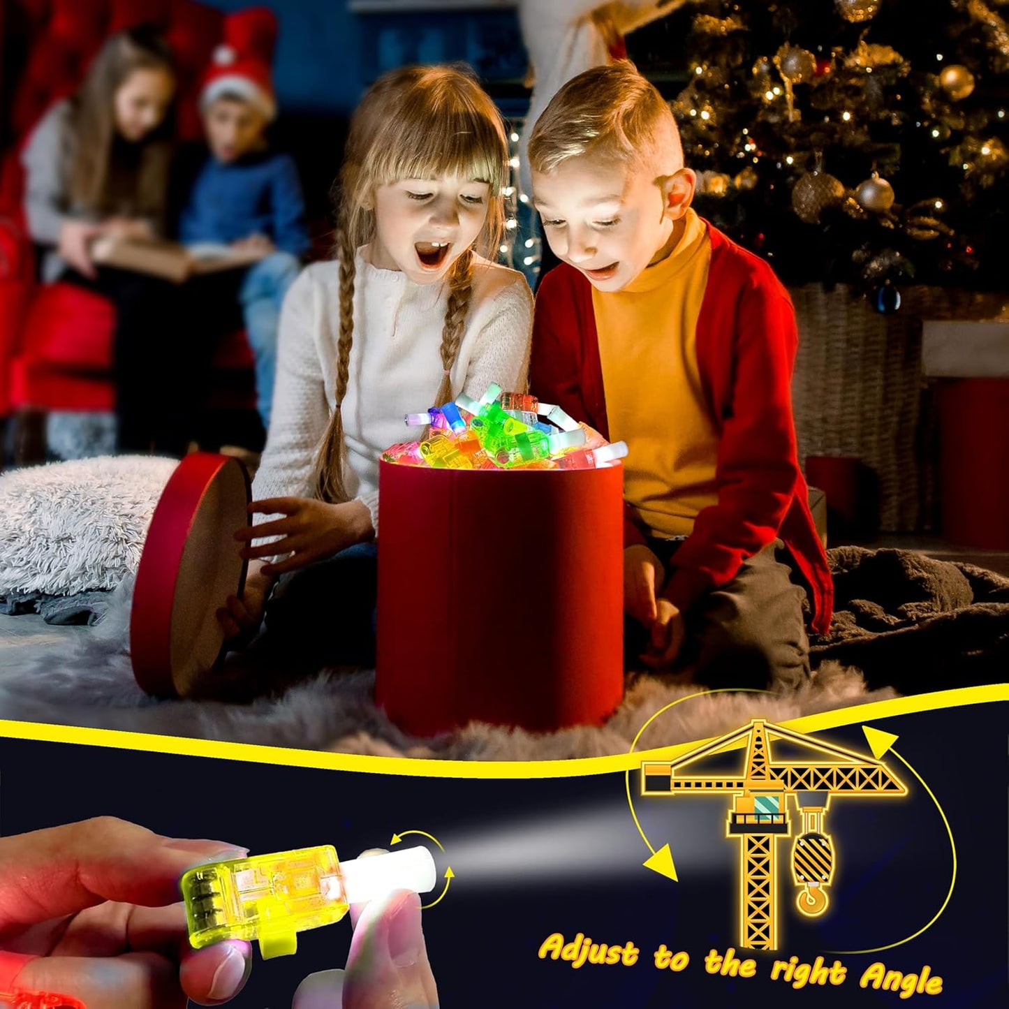 24PCS Construction Party Favors-LED Finger Lights:Glow-in-the-Dark Light-Up Toys Bulk for Kids Boys Girls,Construction themed Party Decorations Supplies, Party Goodie Bags, Classroom Prizes, Fun Gifts