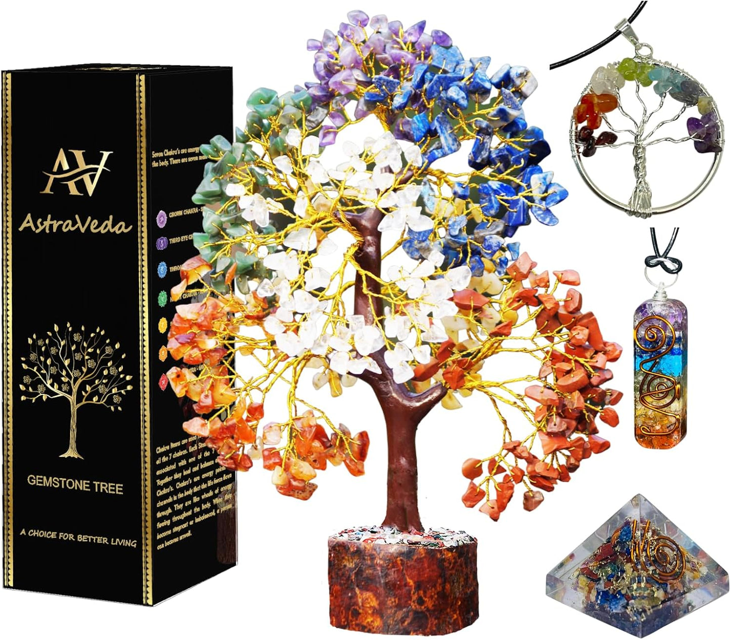 Large 500 Bead Crystal Tree of Life, 7 Chakra Feng Shui Healer, Gemstone Pyramid, Home Office Decor