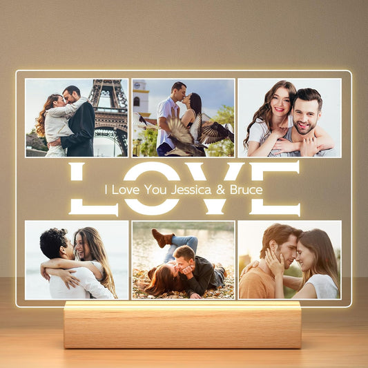 Custom Picture Frames with Photos, Personalized Photo Frame with Night Light, Customized Couple Picture Frame, Personalized Anniversary Birthday Gifts for Women Men Her Him Girlfriend and Boyfriend