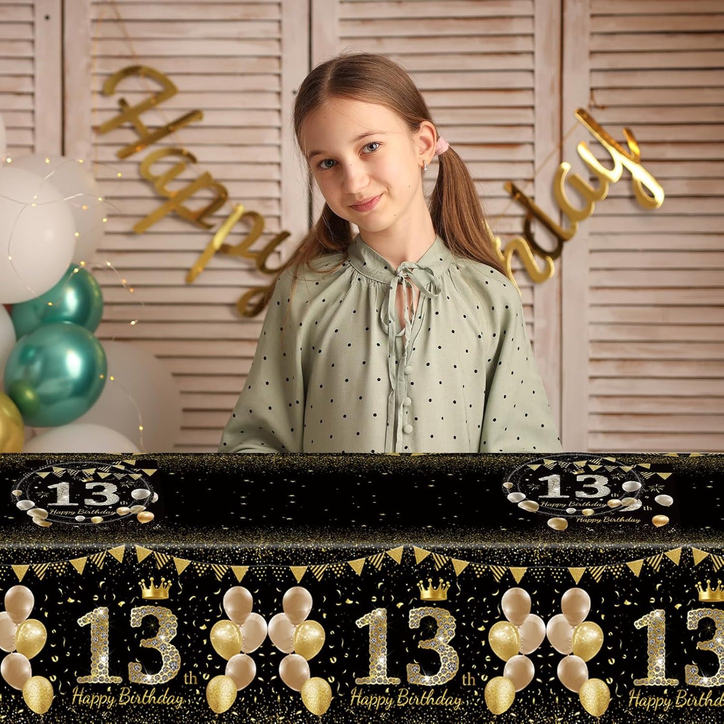 41Pcs 13th Birthday Decorations for Boy Girls, Black Gold 13 Year Old Tableware Decorations include Happy Birthday Plates Napkins Tablecloth for Official Teenager 13th Birth Party Favor