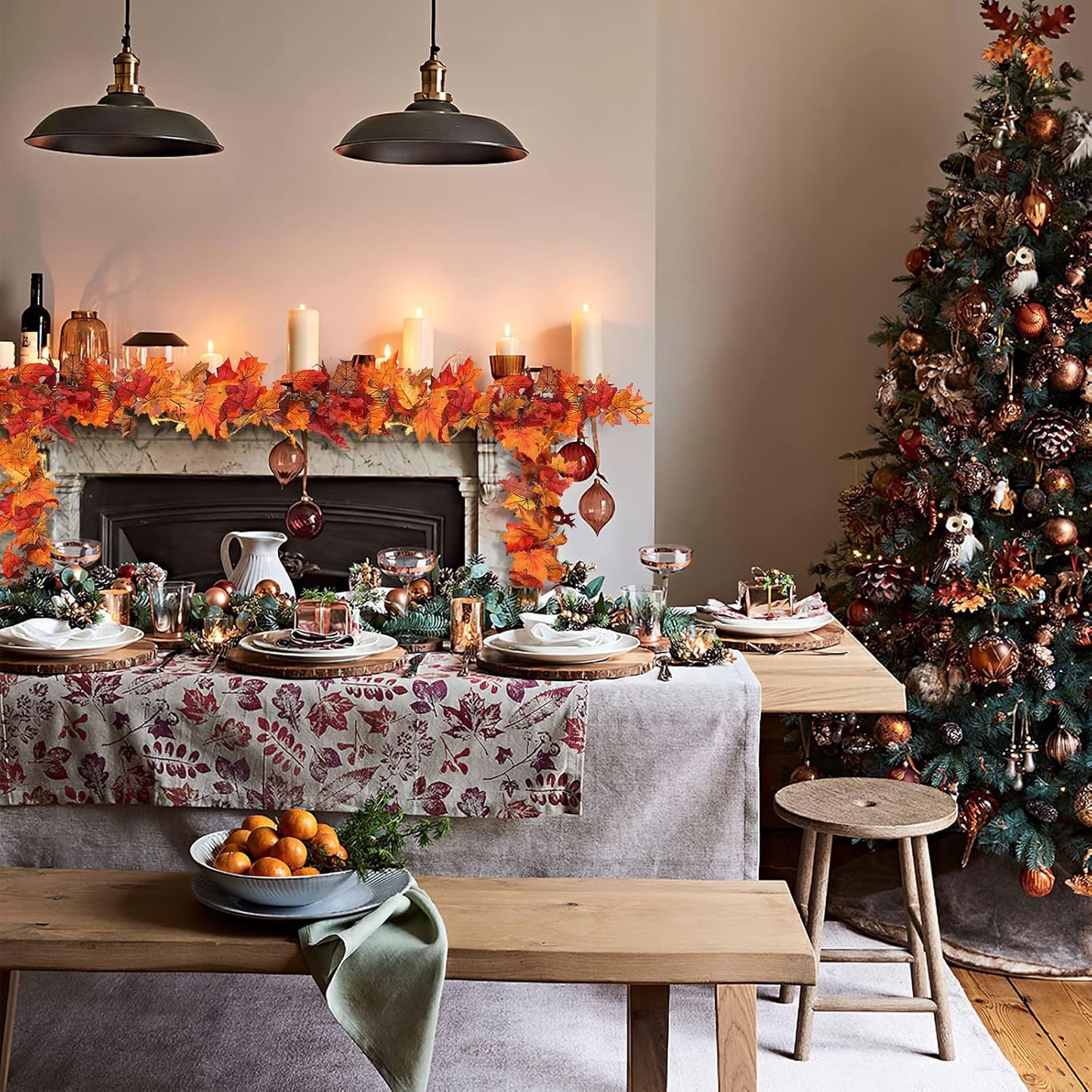 CQURE 36 Pack Fall Leaf Garland, Total212.4Ft Artificial Fall Vines Autumn Garland Fall Maple Leaves Thanksgiving Decor for Home Wedding Fireplace Party