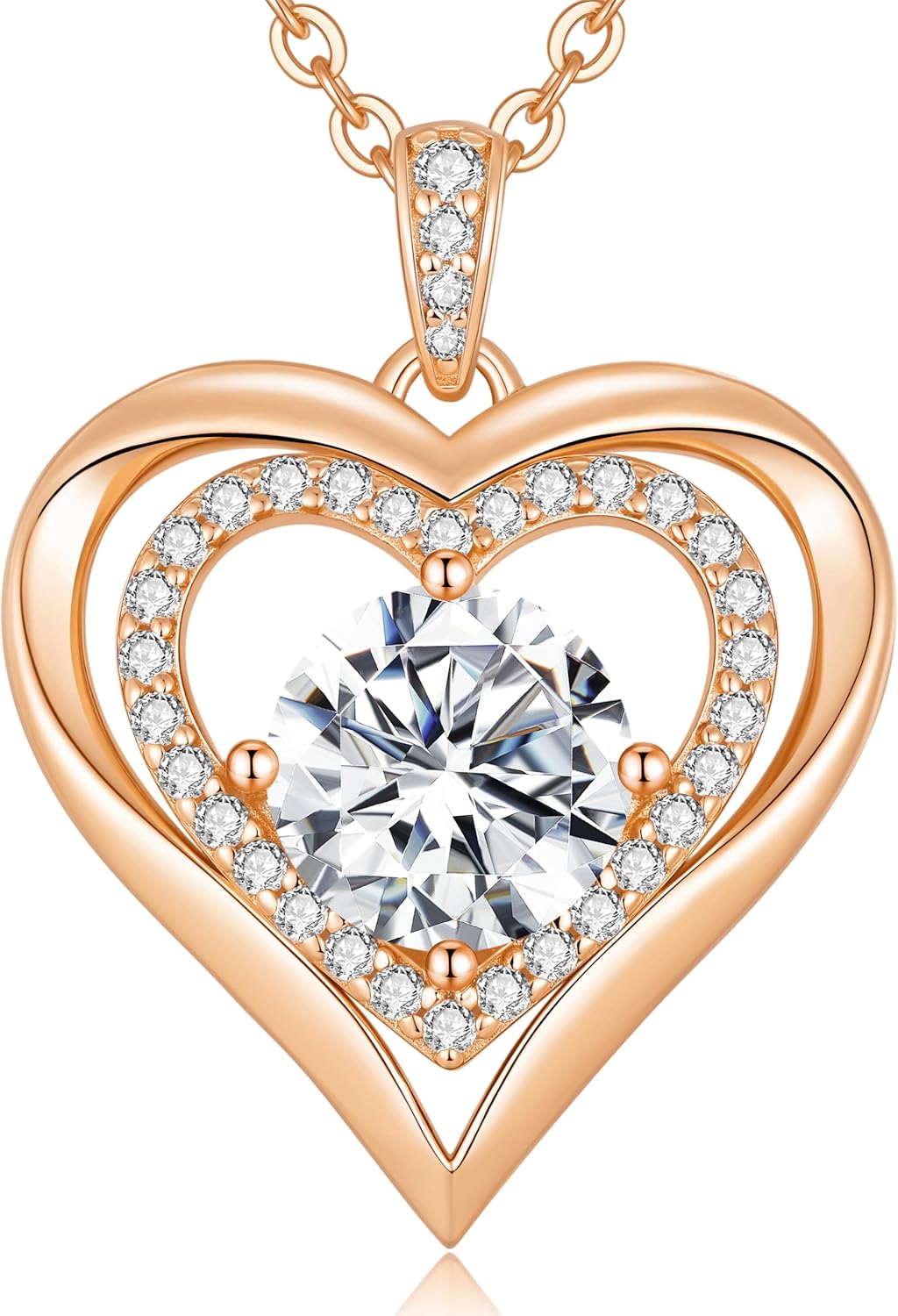 Moissanite Heart Pendant Necklaces for Women, 925 Sterling Silver Gold Plating Lab-Created Gem Necklace Engraved with 'I LOVE YOU', Ideal Anniversary Birthday Christmas Valentine Engagements Mothers Day Jewelry Gifts for Mom Wife Girlfriend Daughter Her