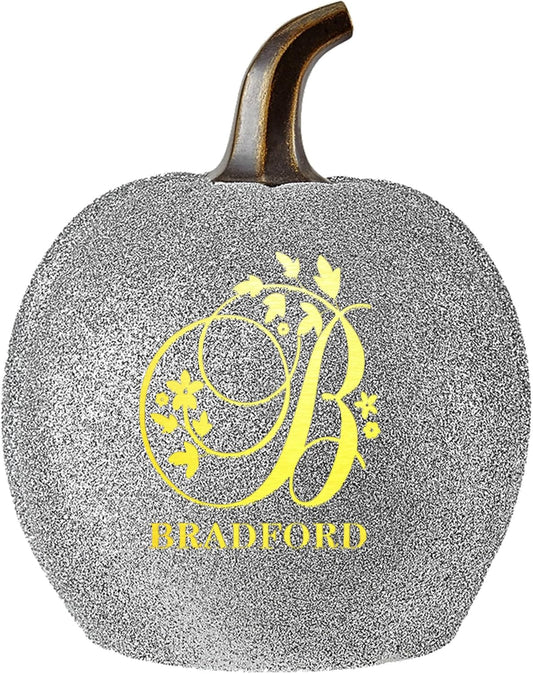 Let's Make Memories Personalized Pumpkin for Halloween - Customized Jack-o-Lantern - Your Name - Fall Décor - Light Up Pumpkin for Indoor/Outdoor - Name and Monogram - Small - Silver Glitter