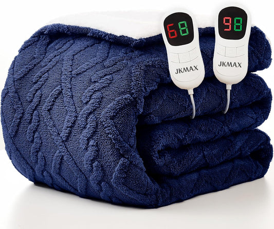 JKMAX Heated Electric Blanket King Size-100"x90" Heating Blanket with 10 Heating Levels & 5 Time Settings Over-Heat Protection,Winter Warmer for Adults with ETL Certification(Navy Blue)
