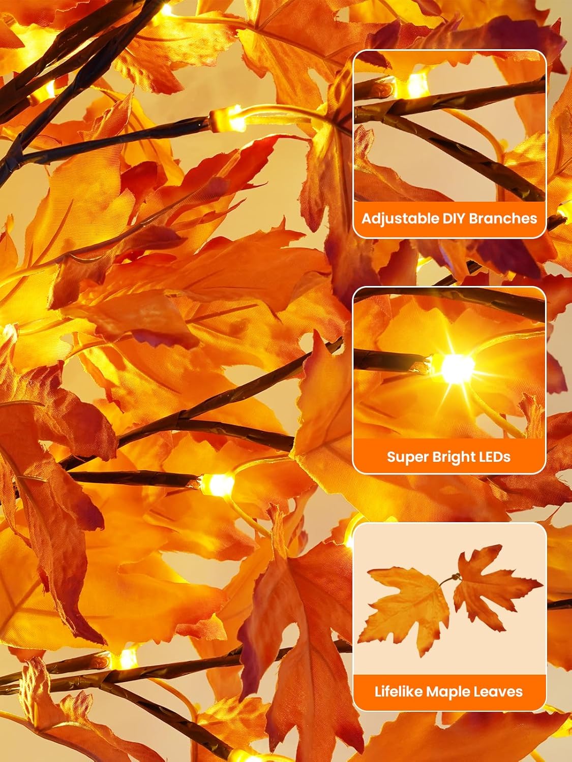 2Pack 4FT 100LED Artificial Lighted Maple Tree, Fall Decor for Home, Maple Tree with Timer Function Prelit Fall Decorations Warm White Light for Indoor Outdoor Autumn Harvest Halloween Thanksgiving