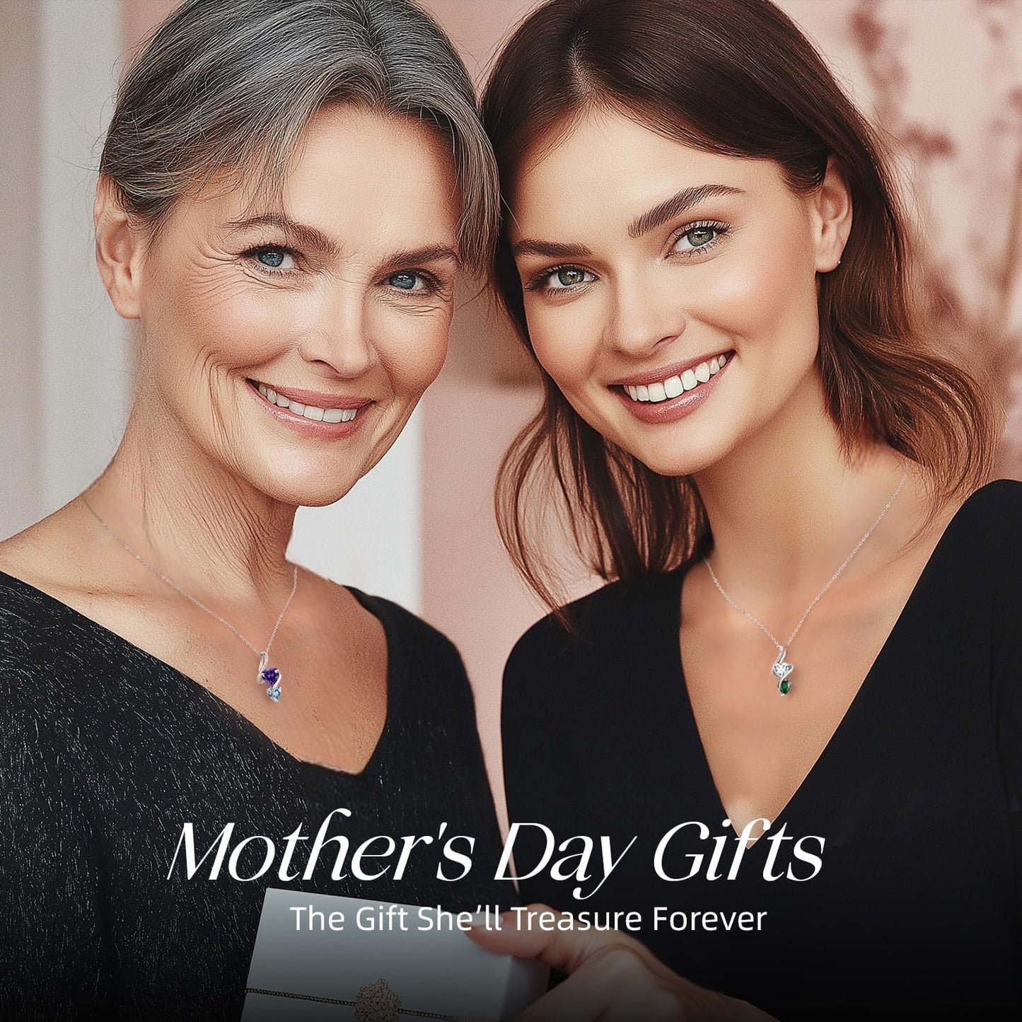 LOUISA SECRET Unique Double Heart Necklace Gifts for Wife Women, 925 Sterling Silver Tiny Birthstone Pendant Jewelry Gift for Her Girlfriend Mom Valentine's Day Anniversary Mother's Day Birthdays & Christmas