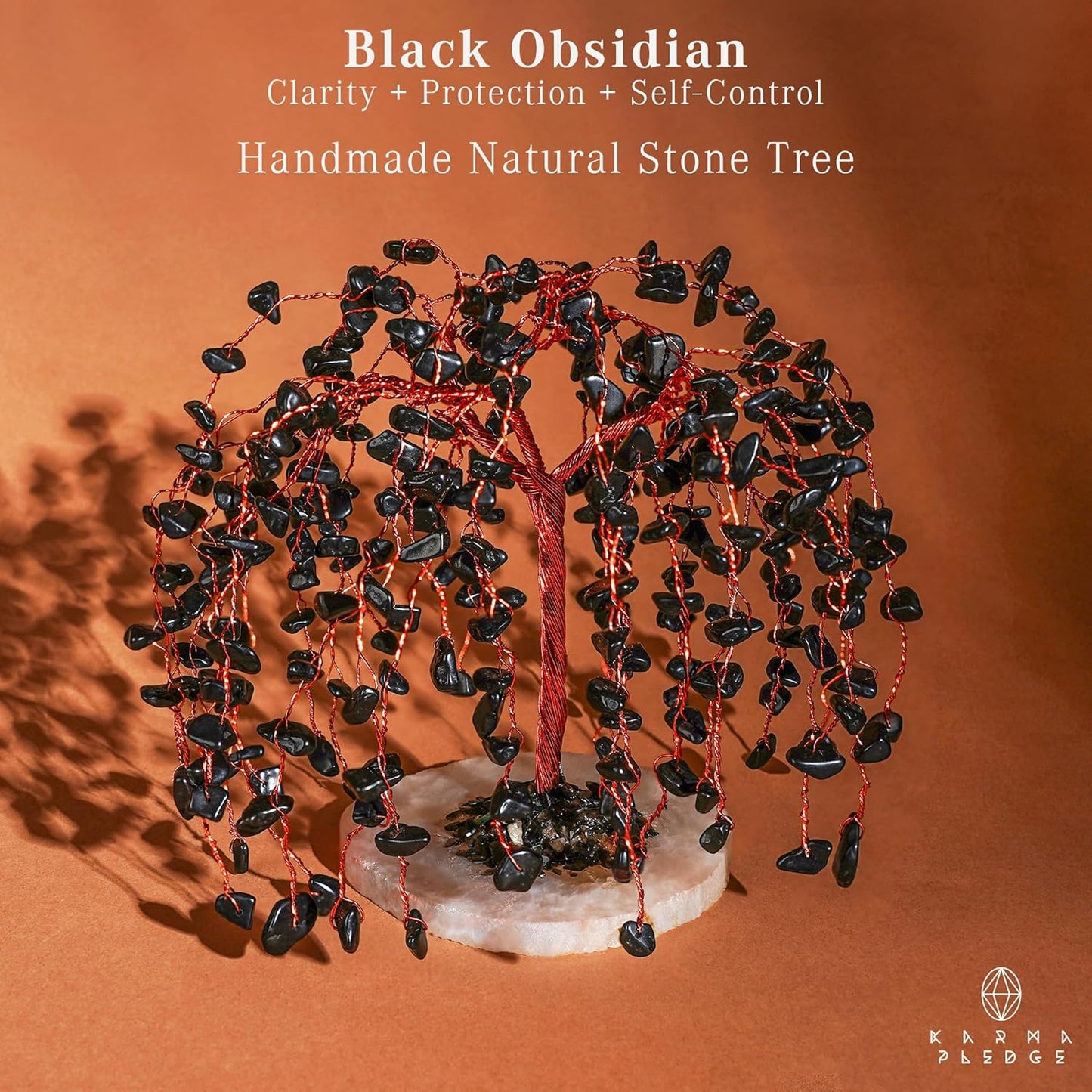 Black Obsidian Crystal Tree of Life Chakra Healing, Home and Office Desk Decor, Feng Shui Bonsai Trees for Postive Energy, Money, Good Luck, Christmas Decor, Spiritual Birthday Gifts for Women, Mom