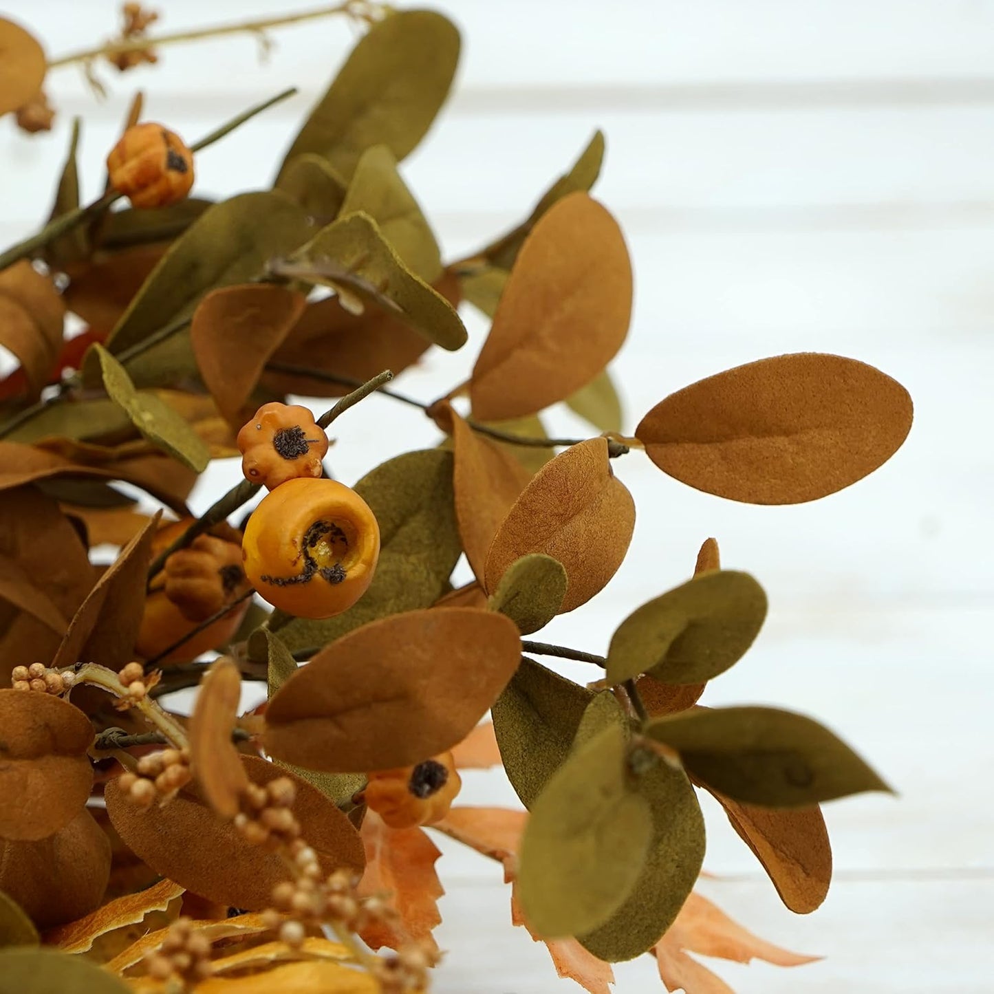 20'' Fall Wreath Autumn Wreath for Front Door with Small Pumpkins and Oak Leaves for Thanksgiving Halloween Home Outdoor Farmhouse Porch Wall Window Decoration,Brown Gift Box Included