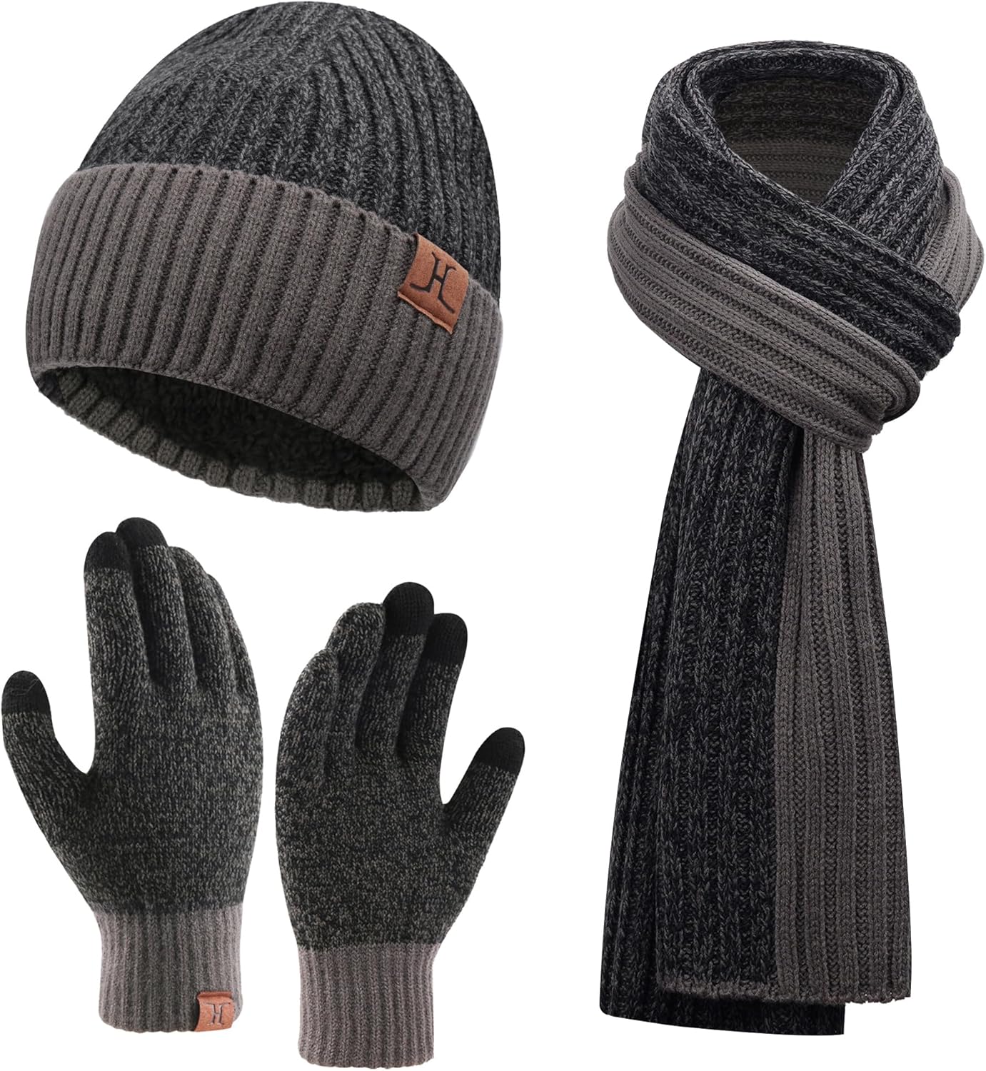 FZ FANTASTIC ZONE Mens Winter Knit Hat Beanie Long Neck Scarf Touchscreen Gloves Set Fleece Skull Caps Gifts for Men Women