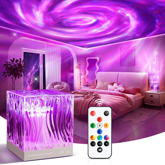 Flower Lamp Purple Pink Lights,18 Colors Cool Crystal Tornado Lamp Planetarium Projector,Dimmable Solar System Projector Decorative Flower Lights,Girly Pink Room Decor Aesthetic Purple Gifts for Women