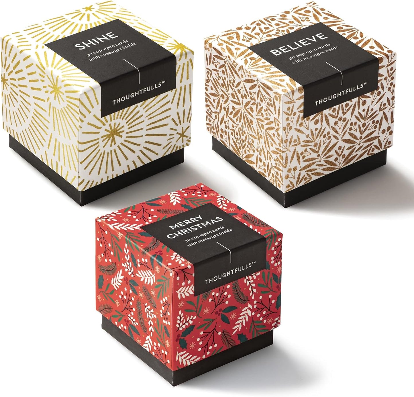 Compendium ThoughtFulls Pop-Open Cards — 3-Pack of Shine, Believe, Merry Christmas — 90 Pop-Open Cards, Each with a Different Message Inside