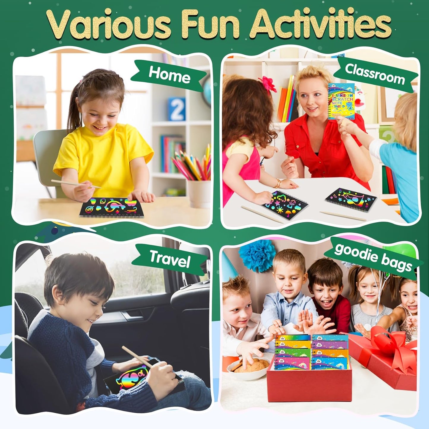 ZMLM Scratch Art Party Favors: 48 Pcs Birthday Gifts Goodie Bags Stuffers Rainbow Scratch Paper Craft Notebooks for Kids 4-8 Classroom Prize Students End School Supplies Toy Girls Boys Return Gift