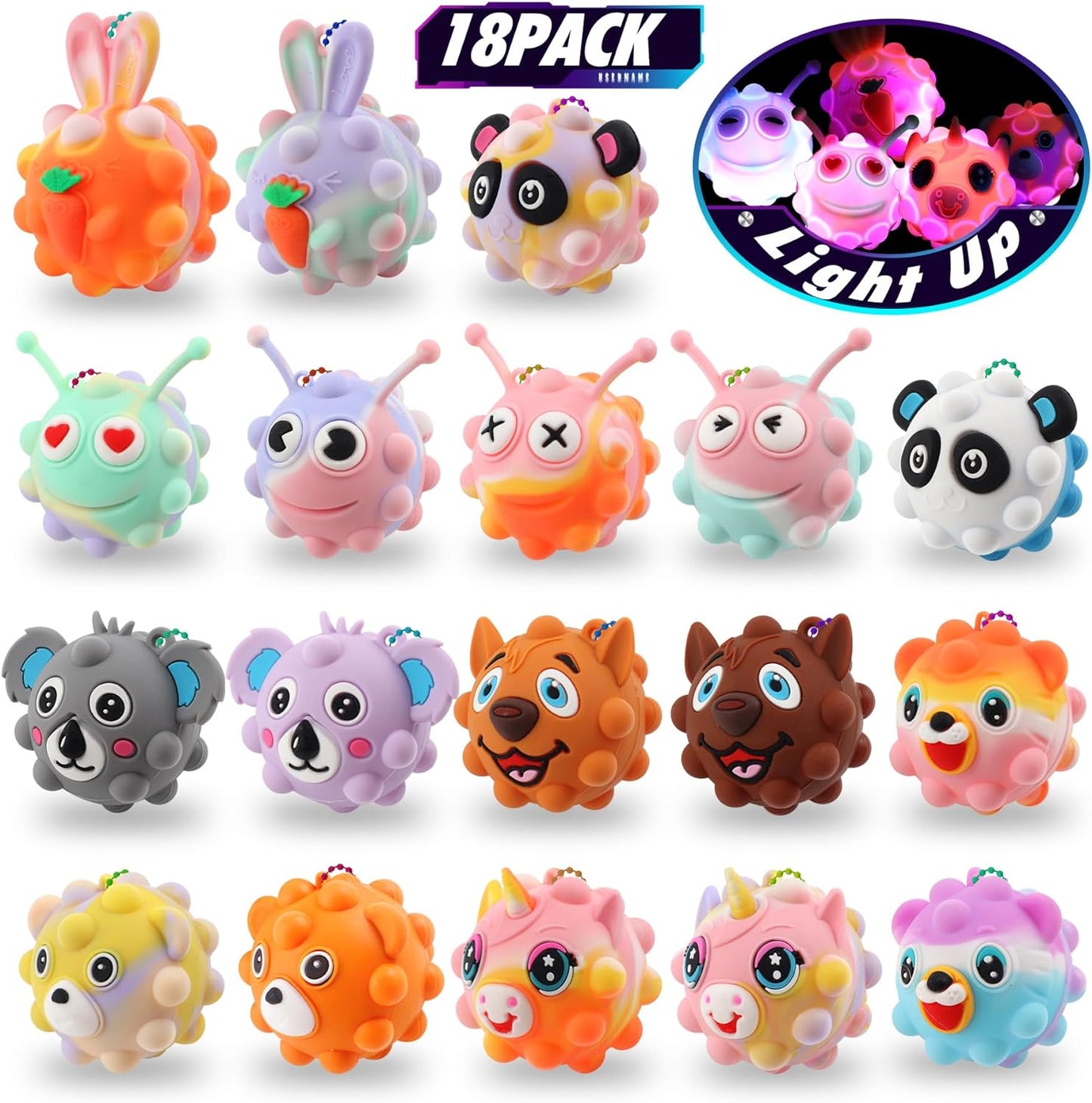 Light Up Animal Pop Balls Toys Party Favors,Goodie Bags Stuffers for Kids,Glow in Dark Pop Balls Birthday Party Favors,Pinata Stuffers,Carnival Prizes,Classroom Prizes