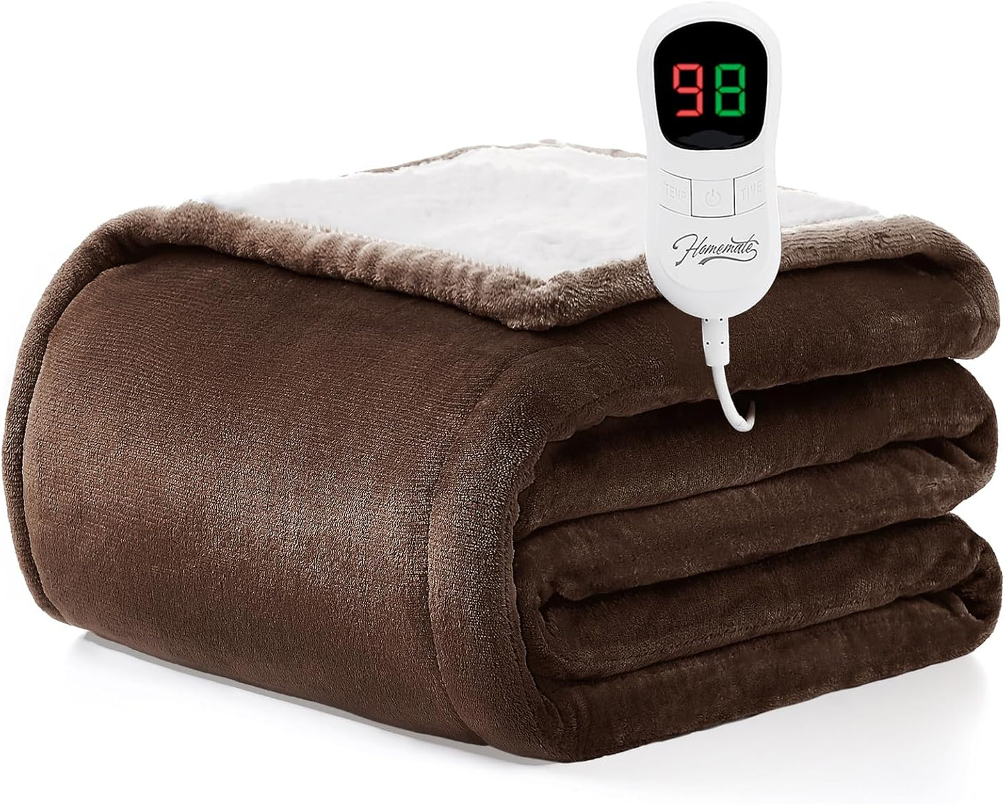 Homemate Electric Heated Blanket Full Size - 72"x84" Heating Blanket Full Size 1/2/4/6/8 Hours Auto-Off 10 Heat Level Over-Heat Protection Flannel Sherpa ETL Certification