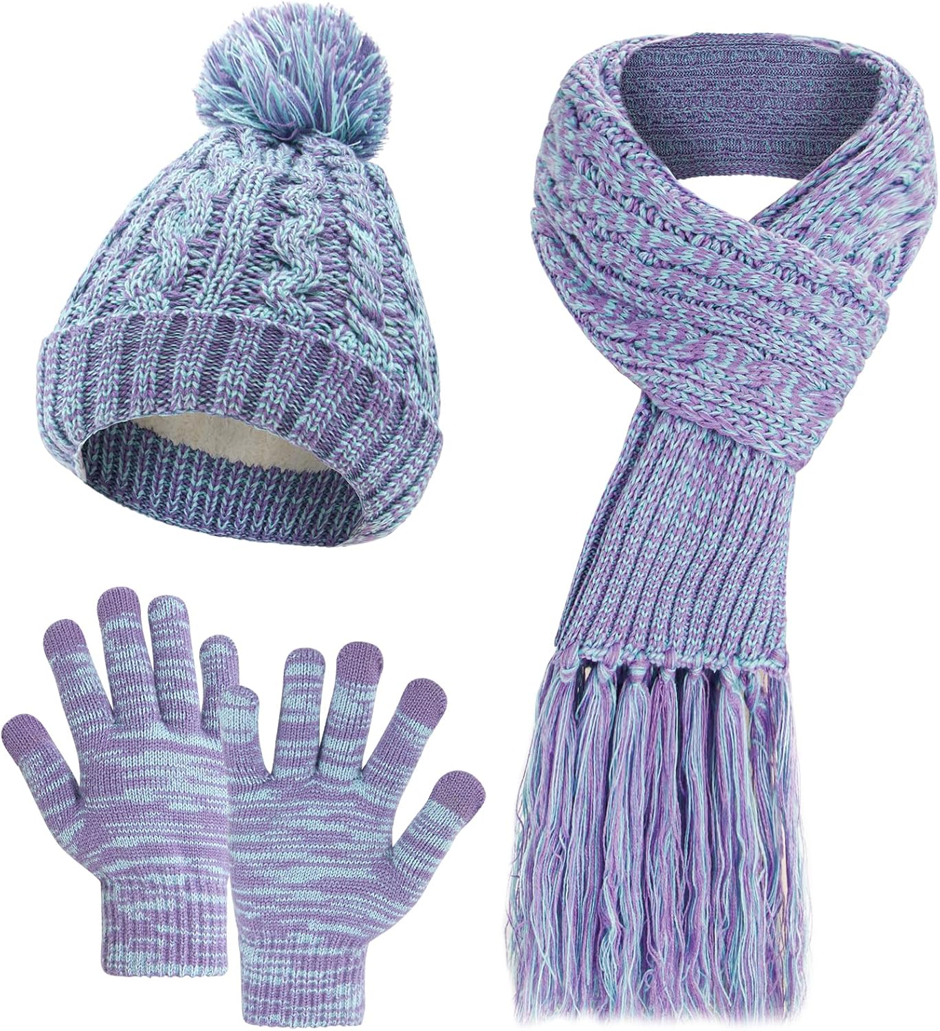 MissShorthair Womens Beanie Winter Hats 3 in 1 Knit Warm Hat Gloves and Scarf Set Women Scarves for Cold Weather