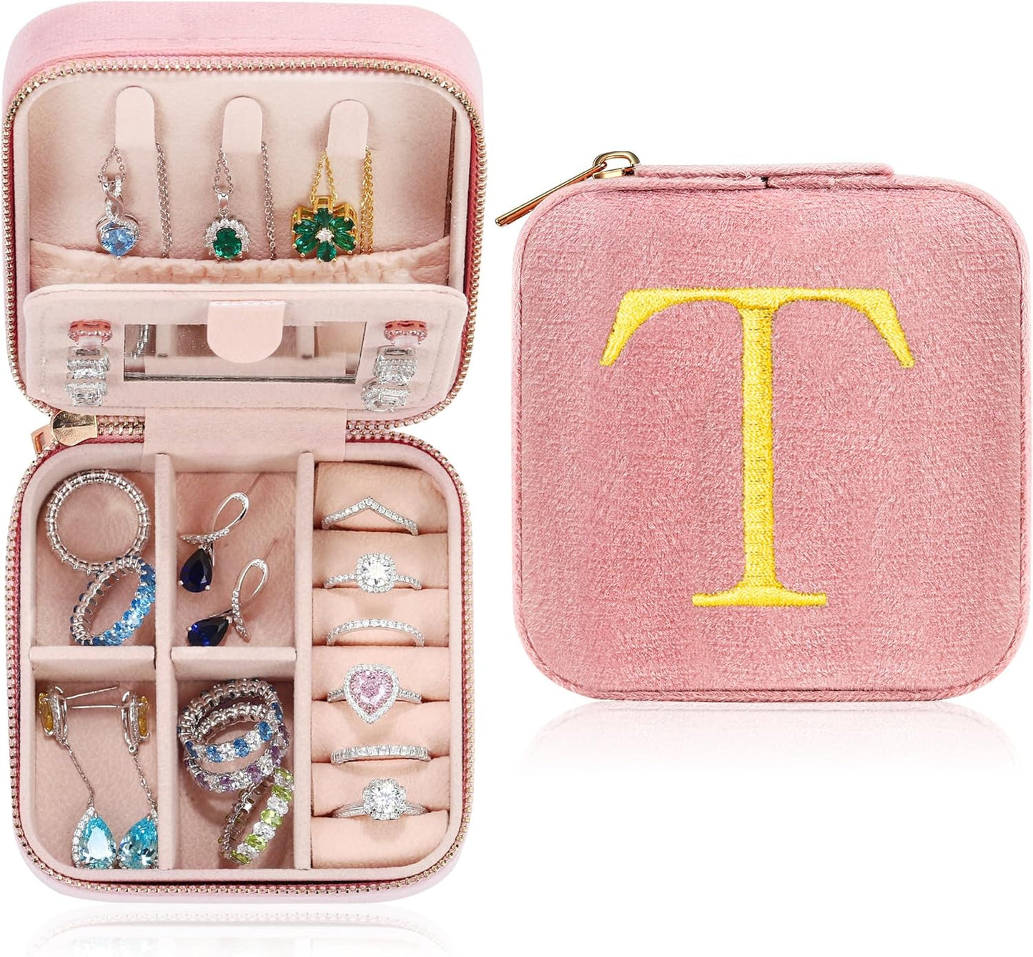 Parima Teacher Gifts for Women - Jewelry Box Personalized Travel Jewelry Case Organizer End Of Year Teacher Appreciation Week Thank You Retirement Gifts for Teacher Friend Birthday - Letter T, Pink