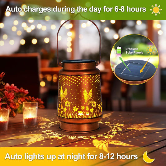 2 Pack Hummingbird Birthday Gifts for Women Mom Grandma Solar Lanterns Outdoor Waterproof Garden Decor Metal Hanging LED Decorative Light for Patio Yard Lawn Backyard Front Porch Gardening Gifts