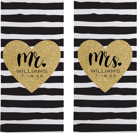 Let's Make Memories Personalized Beach Towel Set - for Couples - Newlyweds - Honeymoon - Destination Wedding - Custom Message - Oversized - Just Married - Set of 2, Mr. & Mrs.
