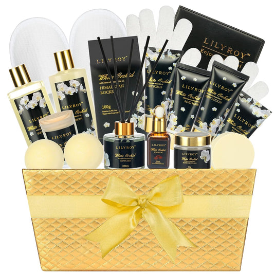 Mothers Day Gifts for Mom - Luxury 18-Piece Gold Leather Spa Gift Set, Premium Bath Collection with Bath Bomb | Father's Day Christmas Birthday Gifts, All Occasion Ultimate Holiday Gift for Her & Him