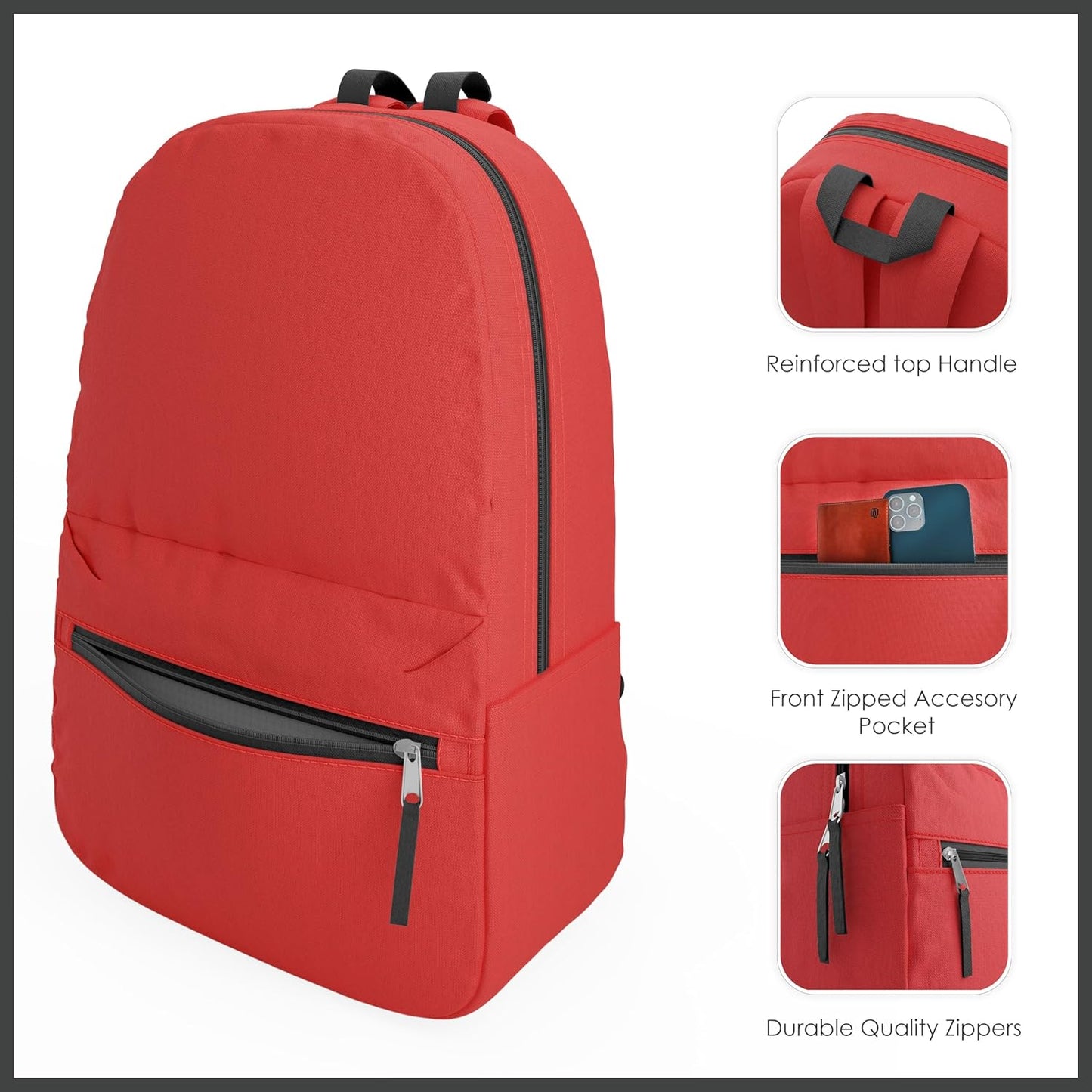 100 Pack Bulk Backpacks, Wholesale 17-Inch Lightweight Bookbags for Kids, Adults, School, Classroom, Travel, Gym Supplies with 1 Large, 1 Small Pocket, Perfect for Events, Corporate Bundles, Black