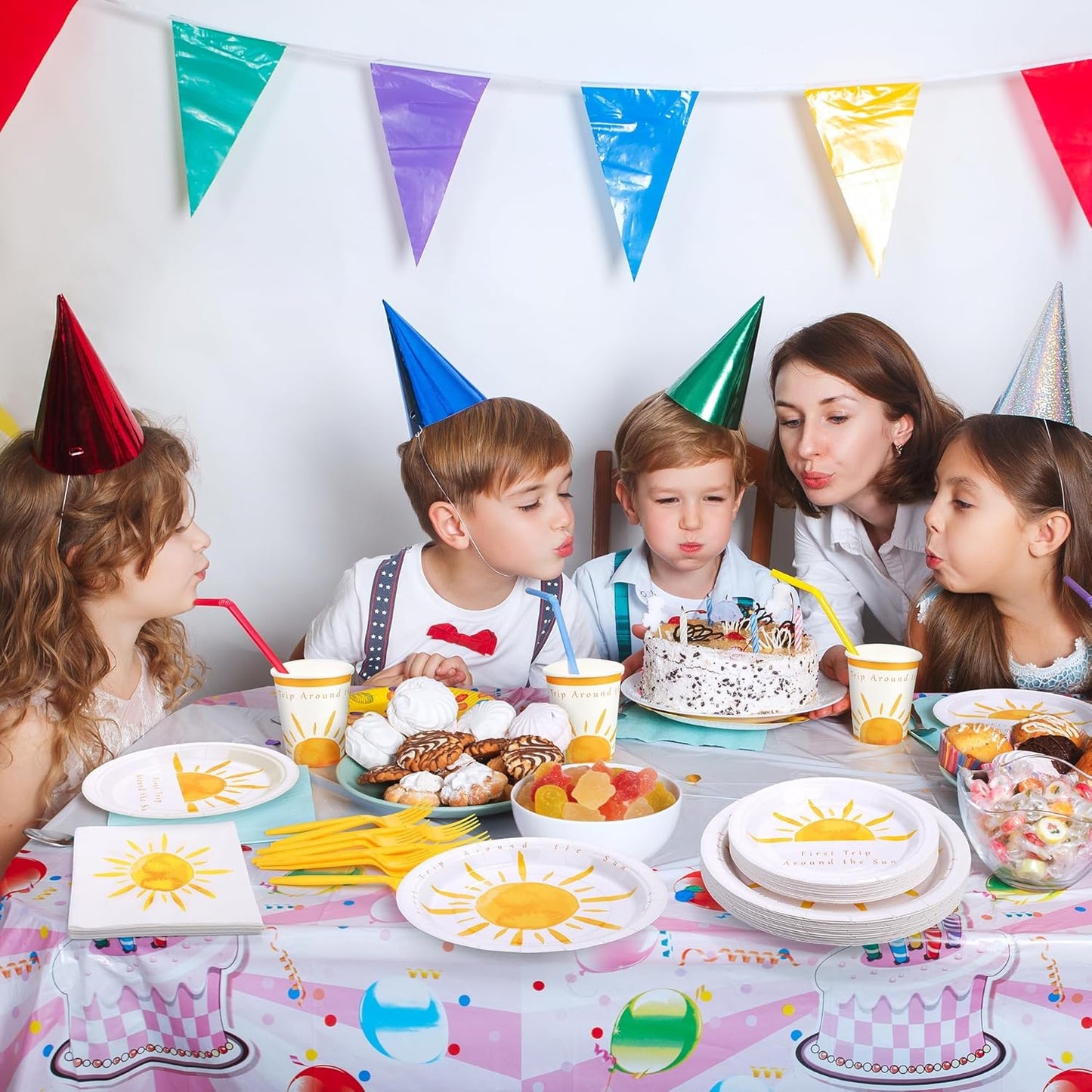 144 Pieces Boho Sun Birthday Party Decorations Tableware Sets Including Disposable Bohemia Sunshine Plates Napkins Cups Forks Serves 24 for Sun Baby Shower Party Supplies