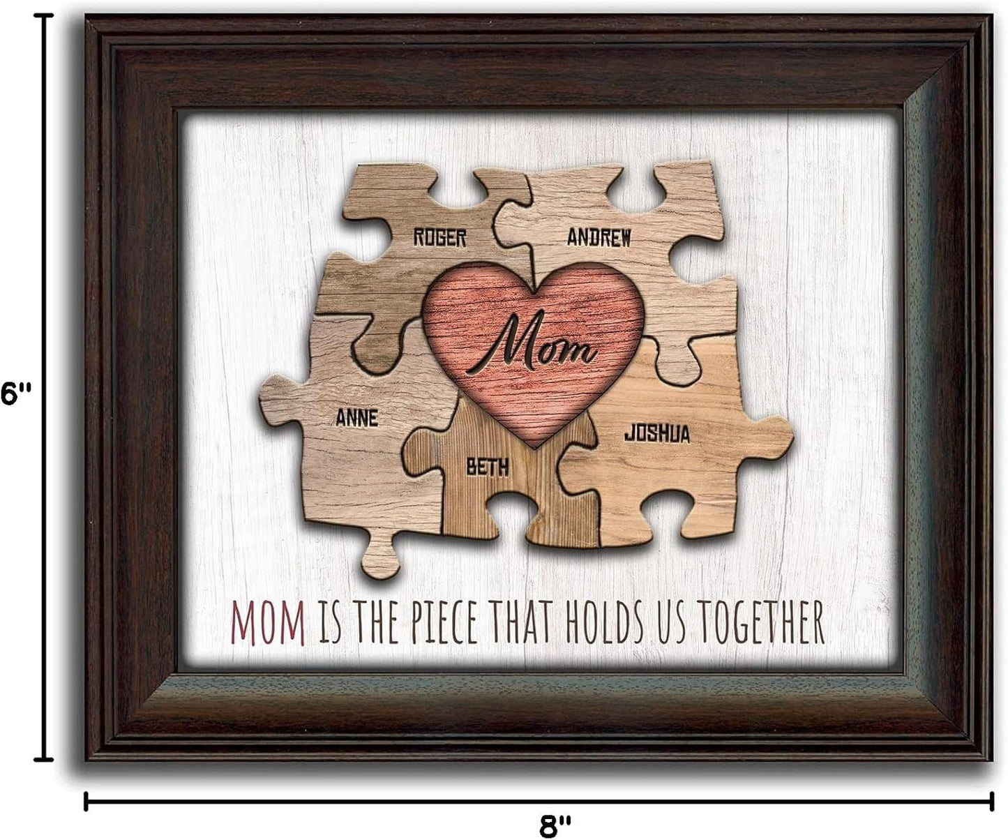 Personal-Prints MOM & Children Personalized HEART Puzzle Wall Art | Unique Customized with up to 8 Names | Mother’s Day, Birthday or Christmas Gift (13"x16" Framed Paper Print, 5 Children)