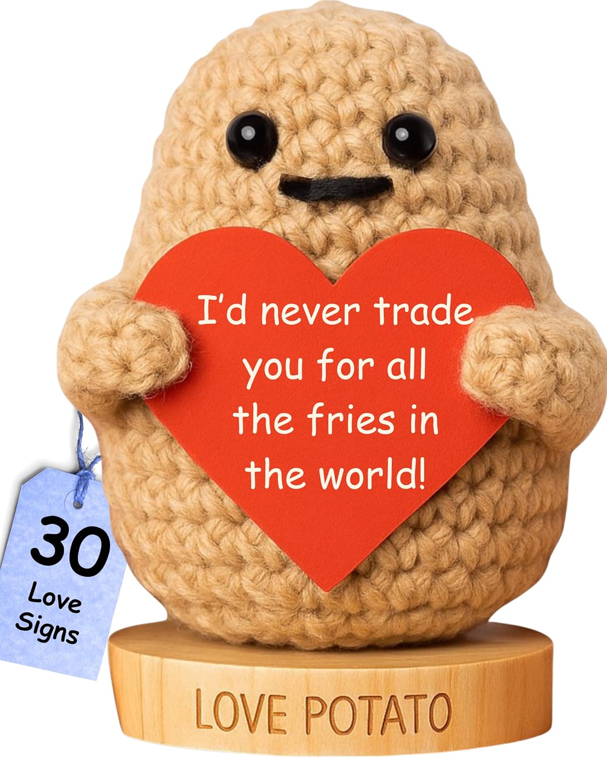The Cutest Romantic Gift for Men - Potato Crochet Doll with 30 Signs - Couples Gifts for Him for Birthday, Anniversary, Engagement, Valentines Day, Christmas - Birthday Present for Husband Boyfriend