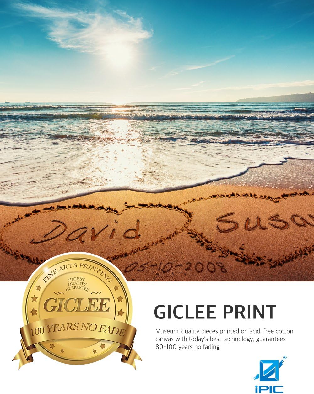 IPIC - Heart in Heart, Personalized Artwork with Names and Date on, Customized Gift for Anniversary,Wedding,Birthday and Holidays. Picture size: 24x16, Framed Size: 27x19