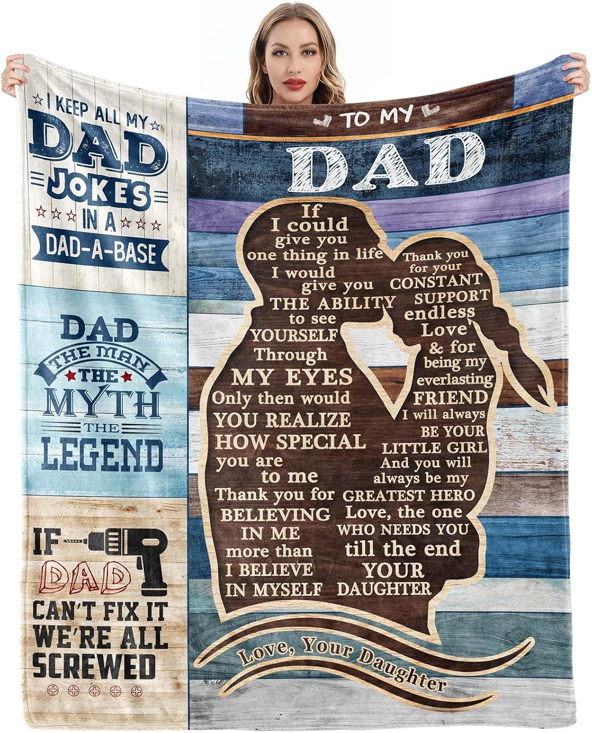 Dad Birthday Gift - Dad Birthday Gifts from Daughter - Presents for Daddy Blanket - Fathers Day Christmas Men Gifts - Present for Father Husband Men Him Soft Throw Blanket 60''x50''