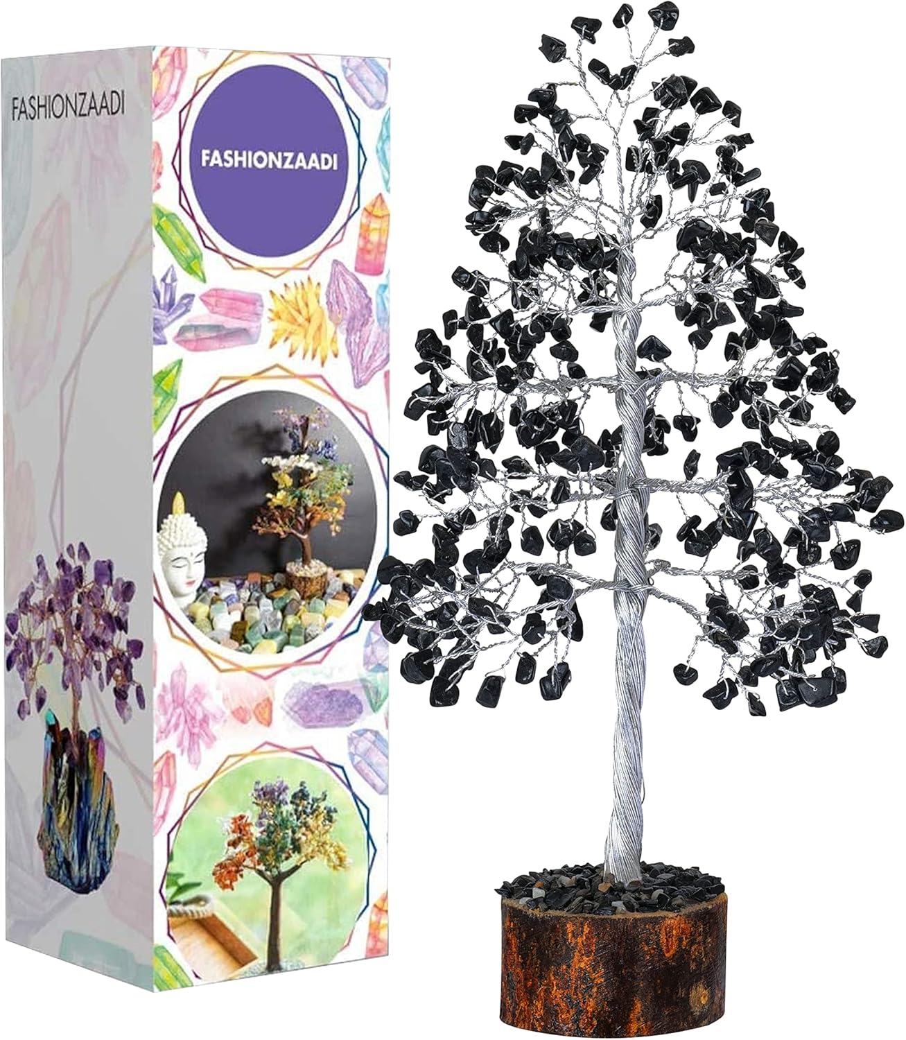 FashionZAADI Black Tourmaline Crystal Bonsai Tree for Positive Energy - Reiki Protection Crystals - Tree of Life Decor - Desk Accessories Aesthetic