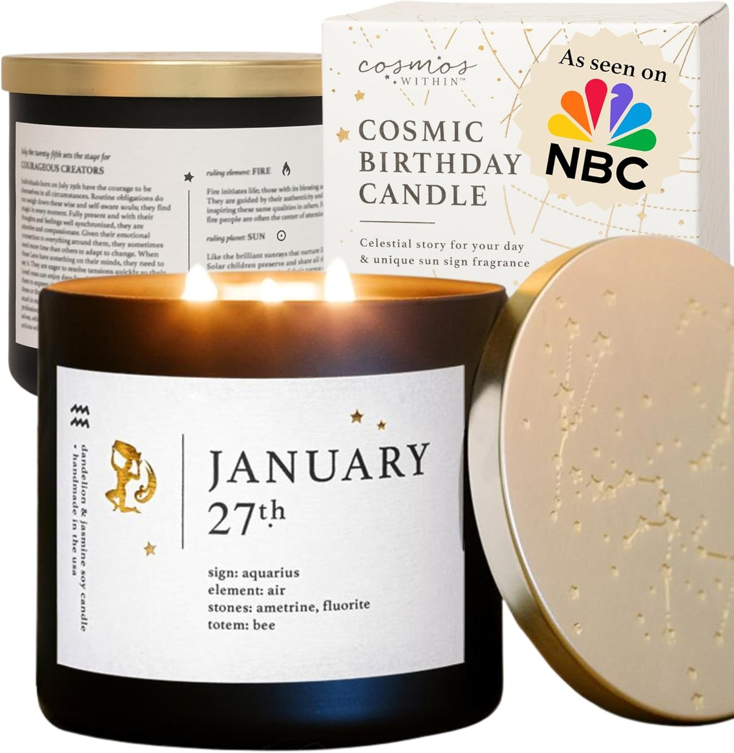 January 27th Personalized Zodiac Candle | Inspirational Astrology Reading and Daily Affirmation for Your Birthdate | Handmade Aquarius Candles | Astrology Birthday Gifts for Women