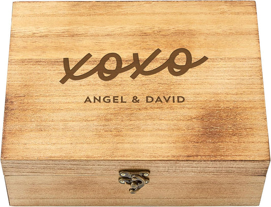 Let's Make Memories Personalized Wooden Keepsake Box With Hinged Lid - Wood Memento Box - Decorative Storage - Home Decor - For Couples, Wedding, Newlyweds - Laser Engraved - XOXO Script