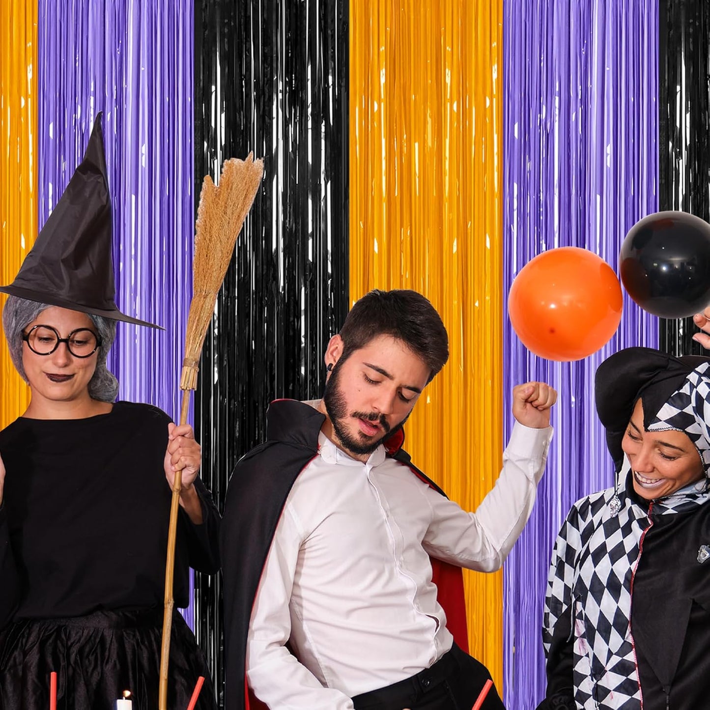 8 Pack Halloween Decorations Indoor, 3.28 FT x 7.05 FT Party Streamer, Orange Purple Black Streamer Backdrop Fringe Curtains Foil Tinsel, Halloween Party Supplies Hanging Halloween Decor