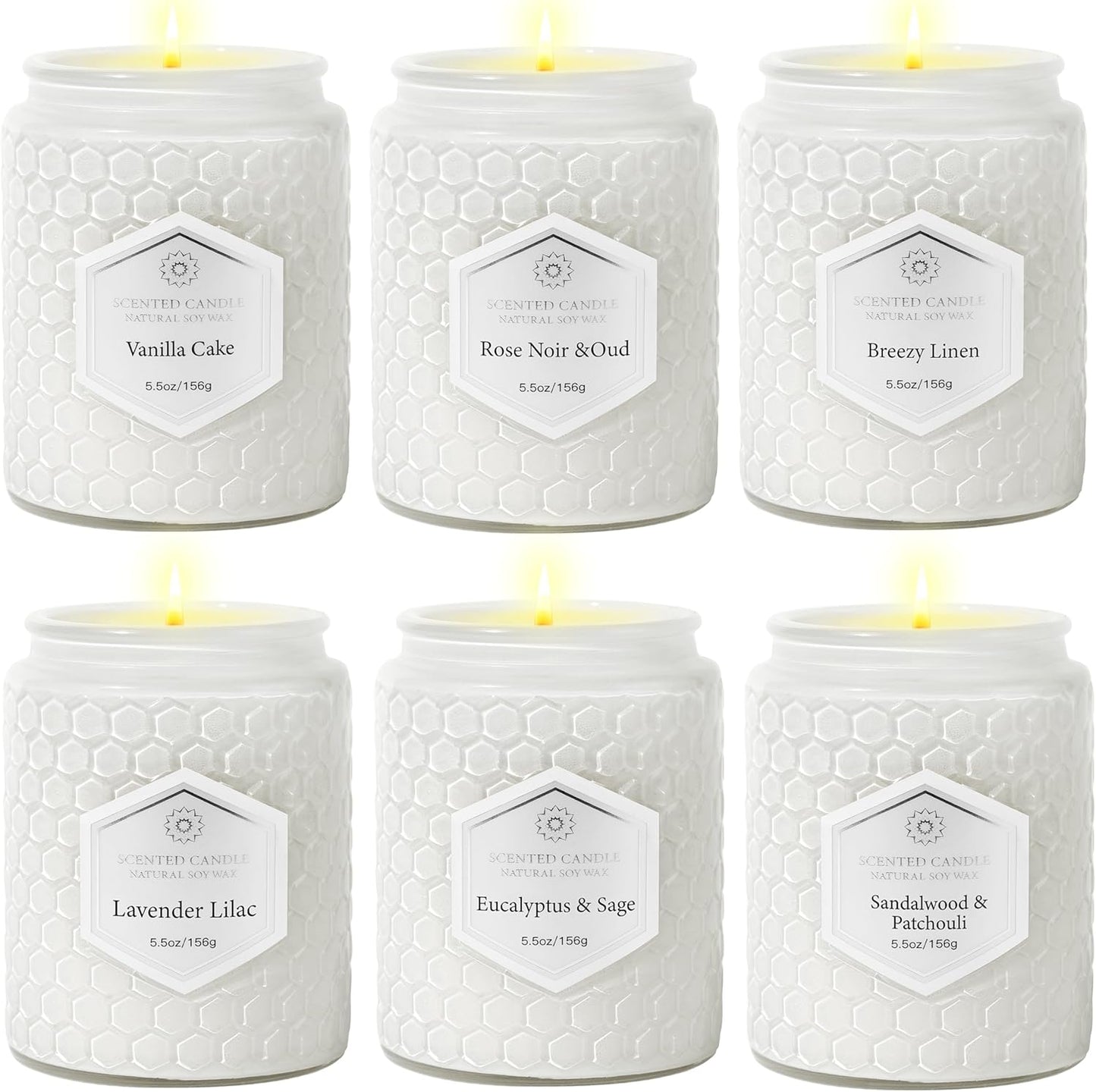 6 Pack Aromatherapy Candles for Home Scented, Gifts Set for Women, Natural Soy Wax Jar, 33 oz 240 Hour Long Lasting, for Birthday, Valentine's Day, White