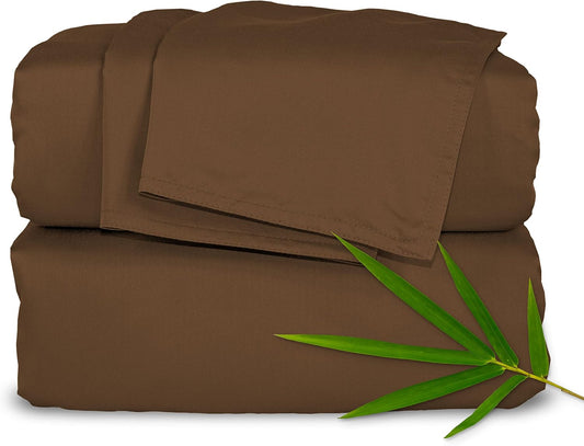 Full Sheets by Pure Bamboo, Genuine 100% Organic Viscose Derived from Bamboo Bed Sheet Set, Luxuriously Soft & Cooling, Double Stitching, Lifetime Quality Promise (Full, Coconut Husk)