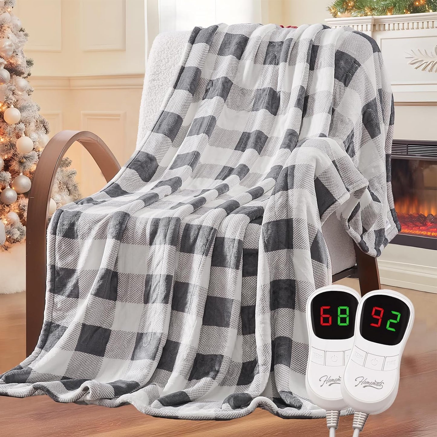Homemate Electric Blanket Heated King Size - 100“x90“ Ultra Soft Cozy Flannel Heating Blanket with 10 Fast Heat Levels 8 Hours Auto Off Over-Heated Protection ETL Certification Keep Warm in Home