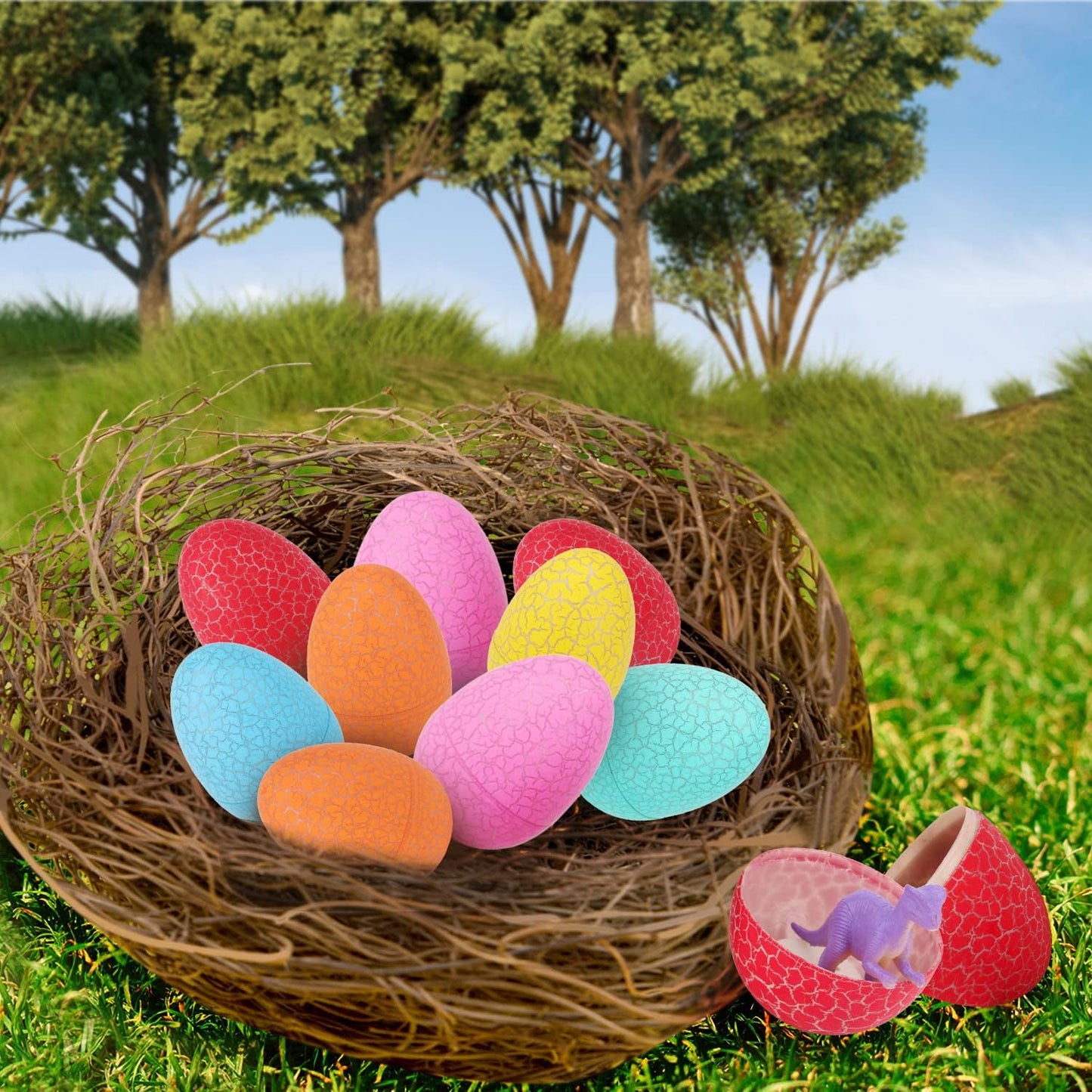 12 Dinosaur Eggs Toys, Surprise Pack with 12 Unique Dinosaur Figures,Goodie Bag Stuffers,Pinata fillers, Easter Eggs dongcoh,Carnival Prizes Treasure Box (12 Dinosaur Eggs Toys)