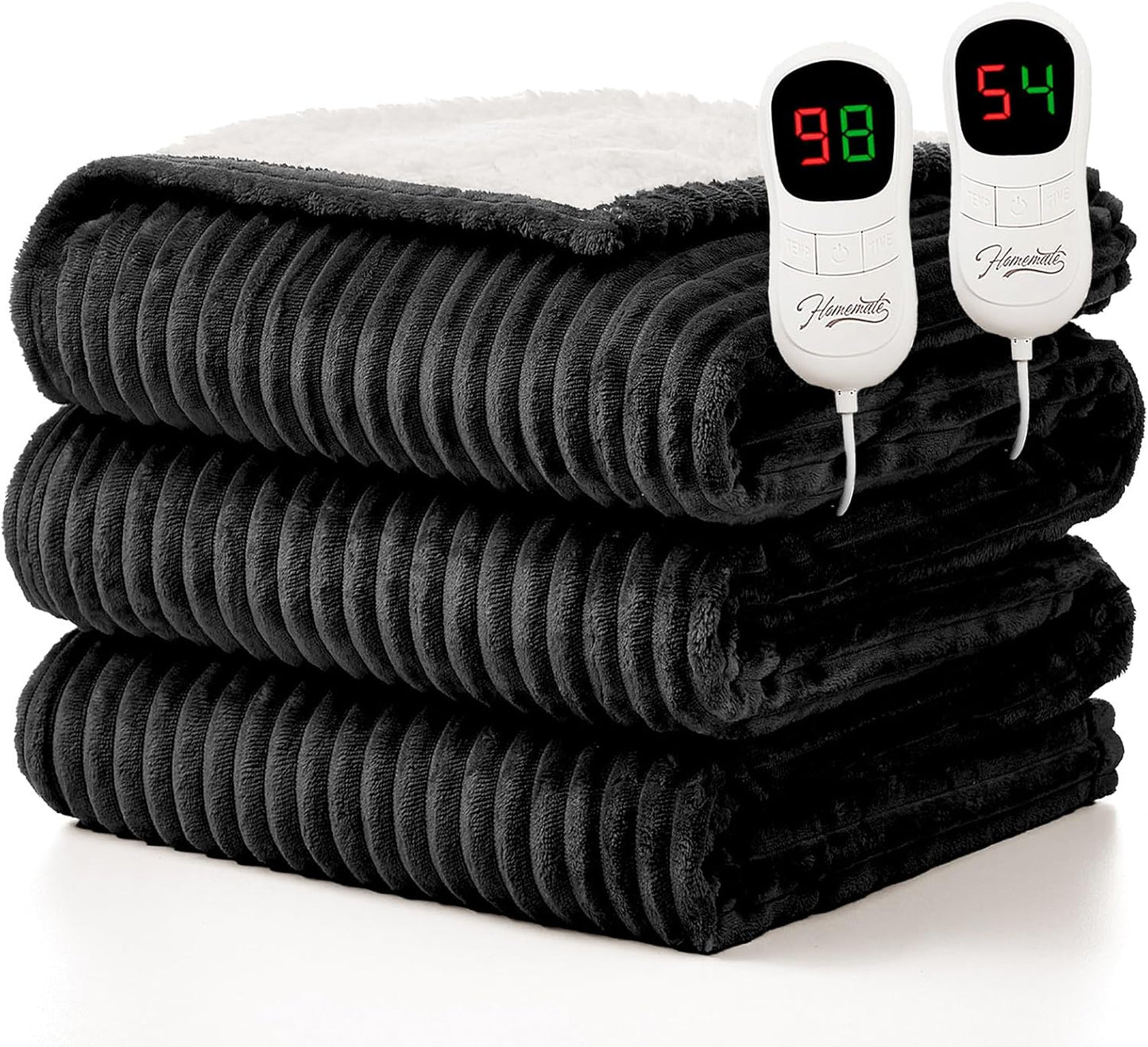 Homemate Electric Heated Blanket Queen Size - 84"x90" Heating Blanket Queen Size Dual Control 1/2/4/6/8 Hours Auto-Off 10 Heat Level Over-Heat Protection Soft Flannel Sherpa ETL Certification