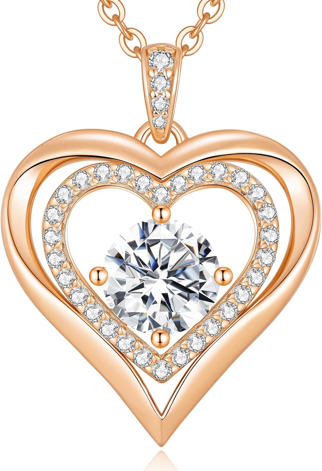Moissanite Heart Pendant Necklaces for Women, 925 Sterling Silver Gold Plating Lab-Created Gem Necklace Engraved with 'I LOVE YOU', Ideal Anniversary Birthday Christmas Valentine Engagements Mothers Day Jewelry Gifts for Mom Wife Girlfriend Daughter Her
