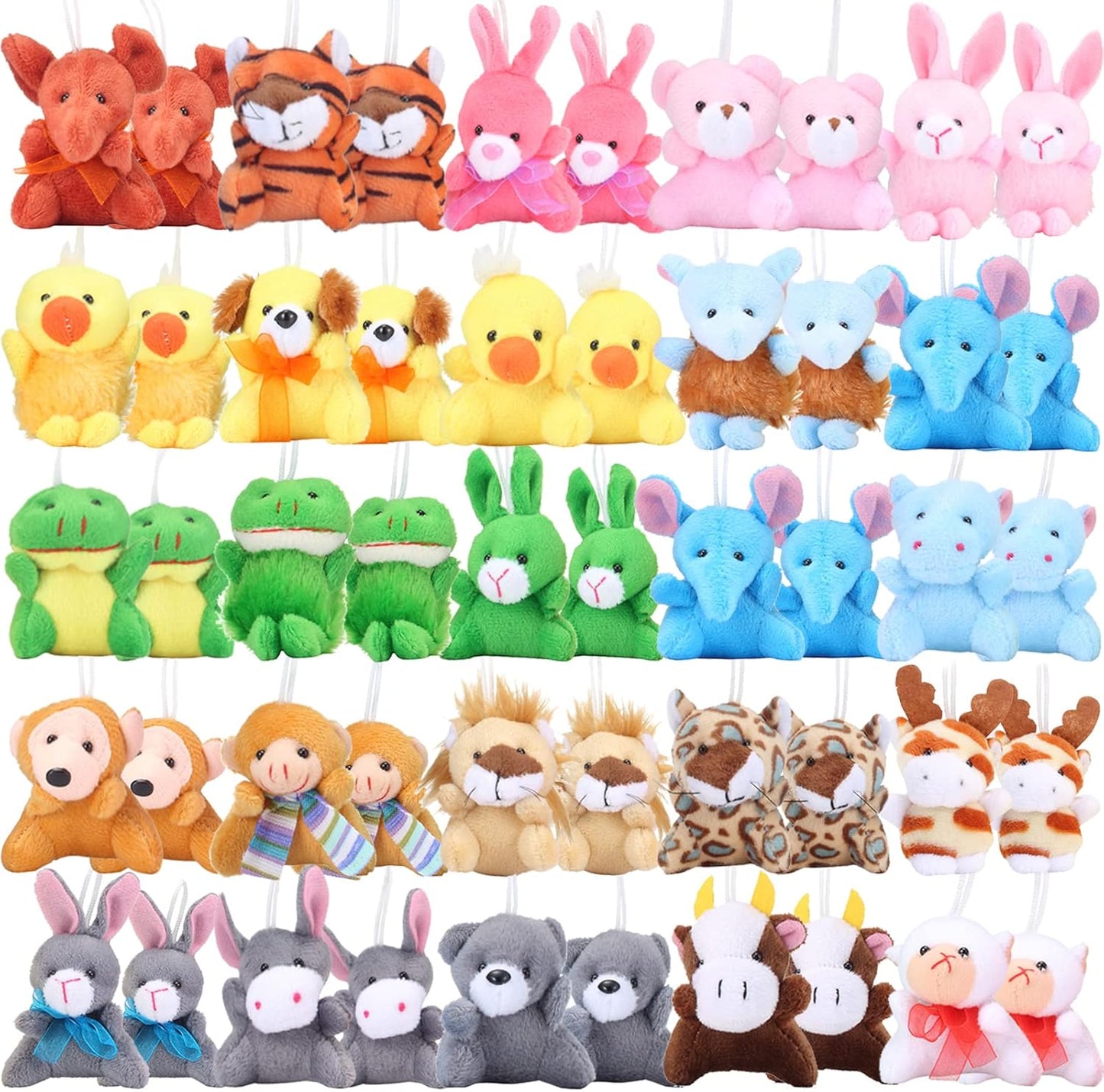 48 Pieces Mini Plush Animals Toys Set, Small Stuffed Animal Keychain Set for Valentine Gift,Easter Egg Filter,Carnival Prizes, Classroom Rewards, Goody Bags Filler,Party Favors
