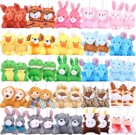 48 Pieces Mini Plush Animals Toys Set, Small Stuffed Animal Keychain Set for Valentine Gift,Easter Egg Filter,Carnival Prizes, Classroom Rewards, Goody Bags Filler,Party Favors