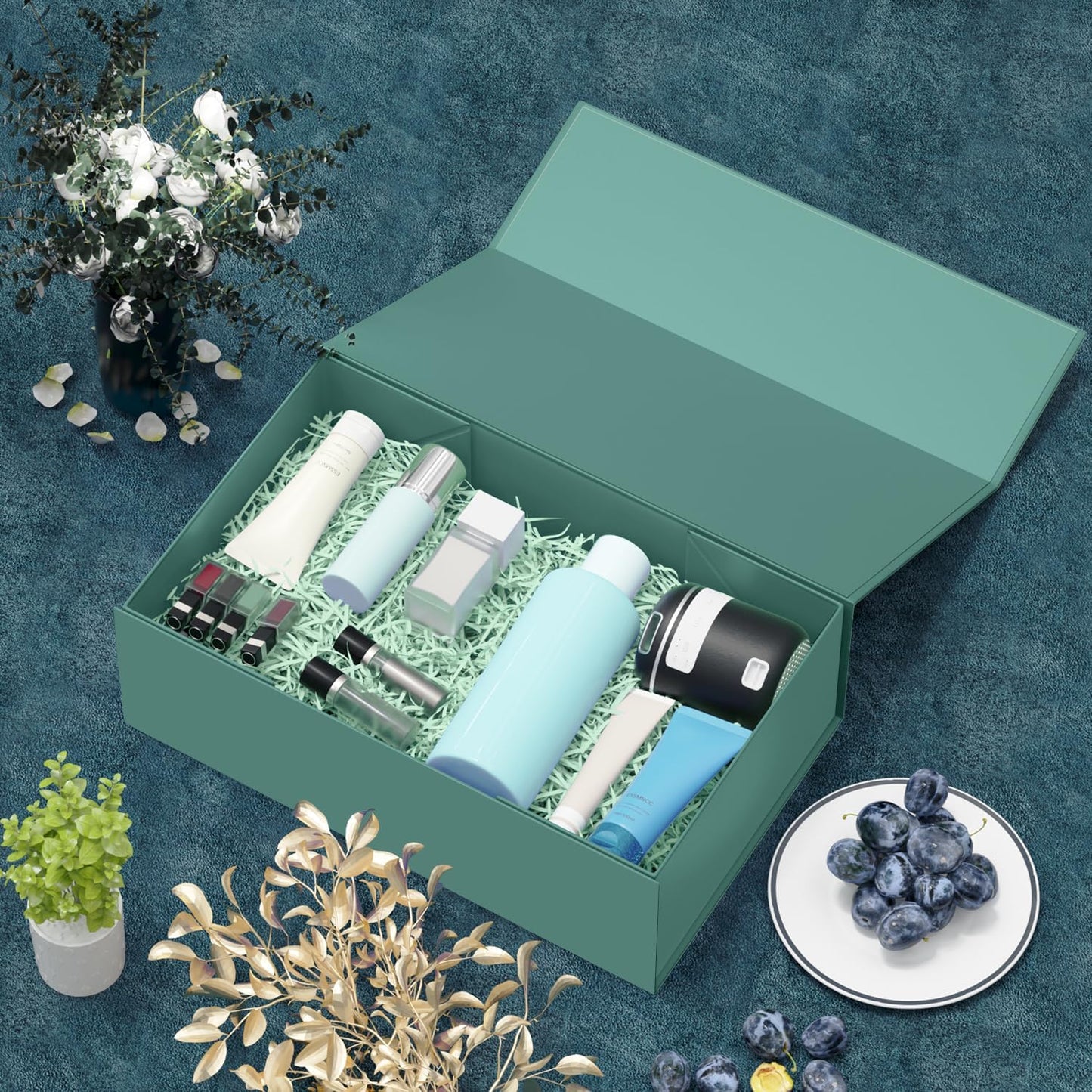 Green Gift Box, 12x6x4'' Gift box for Presents with Lids Magnetic Closure Rectangle Collapsible for Bridesmaid Proposal Box, Wedding, Christmas, Halloween, Birthday Gift Packging
