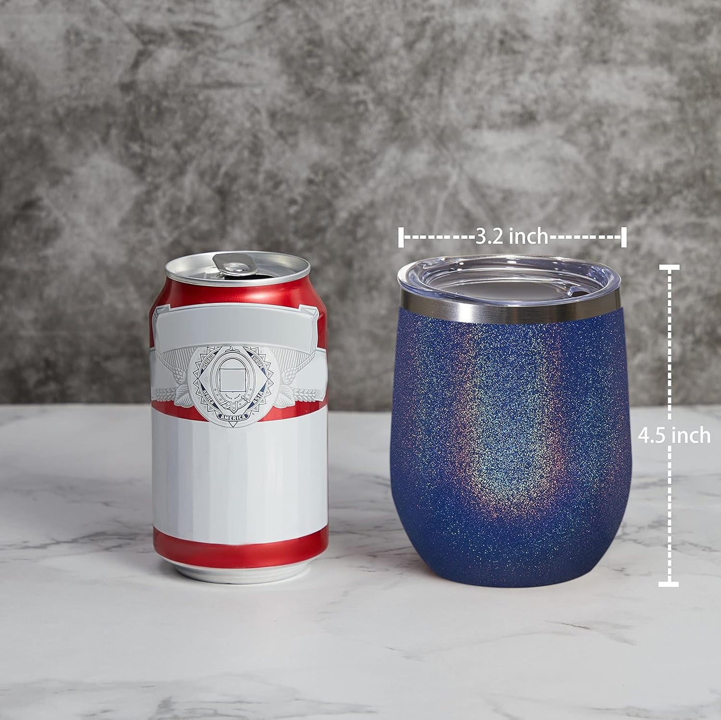MEWAY 12oz/16 Pack Wine Tumbler Glasses with Lid - Stemless Double Wall Vacuum Stainless Steel Glitter Tumbler - Keeping Cold & Hot Cup for Coffee,for Women(Rainbow Navy,Set of 16)