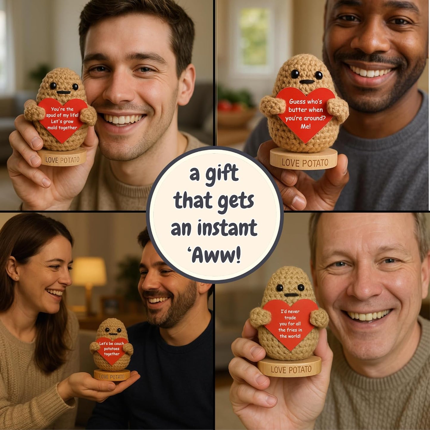 The Cutest Romantic Gift for Men - Potato Crochet Doll with 30 Signs - Couples Gifts for Him for Birthday, Anniversary, Engagement, Valentines Day, Christmas - Birthday Present for Husband Boyfriend