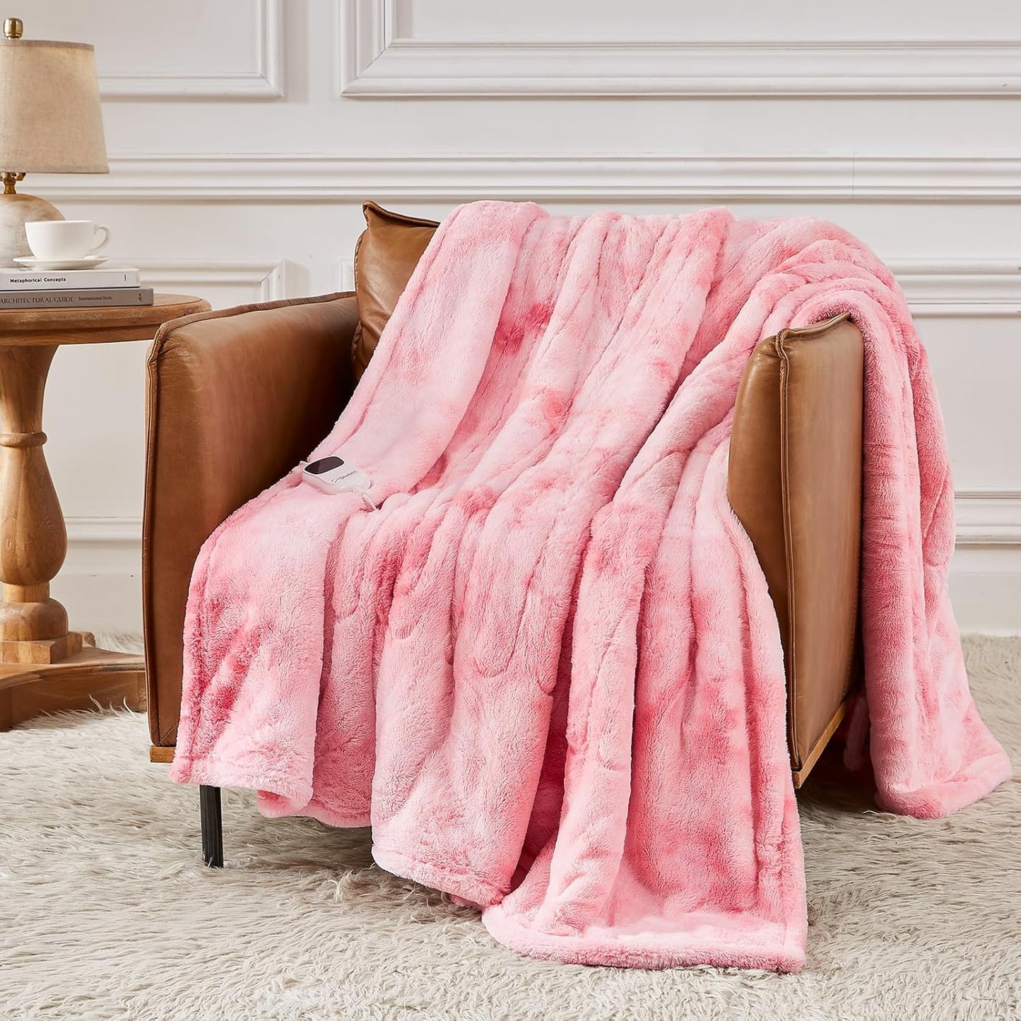 Homemate Heated Blanket Electric Throw - 50"x60" Heating Blanket Throw 1/2/4/6/8 Hours Auto-Off 10 Heat Levels Over-Heat Protection Luxury Faux Fur Sherpa ETL Certification