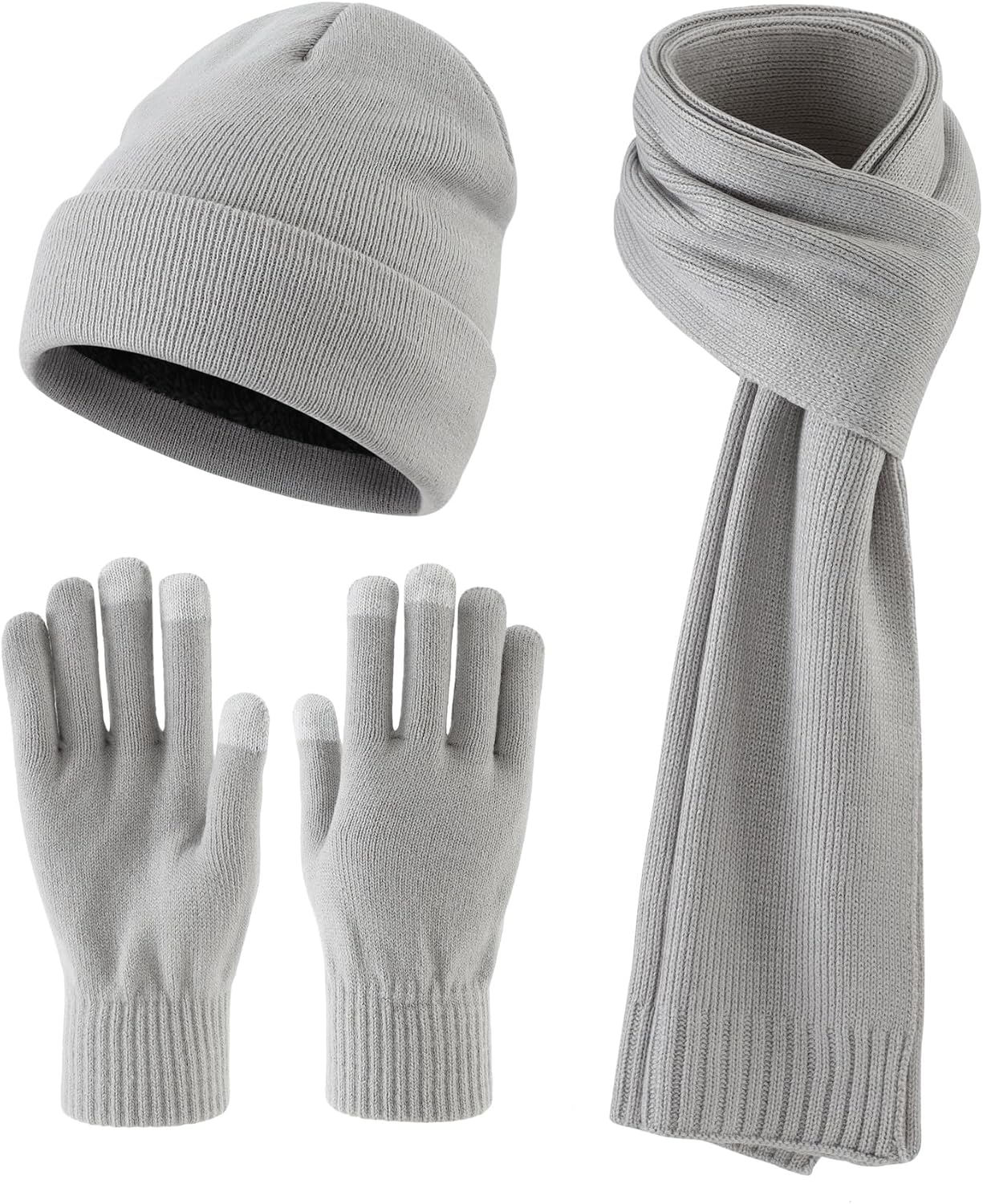 Home Prefer Men's Knit Beanie Hat Scarf Gloves Cold Weather Set Long Neck Scarf Touchscreen Gloves Winter Hat for Men