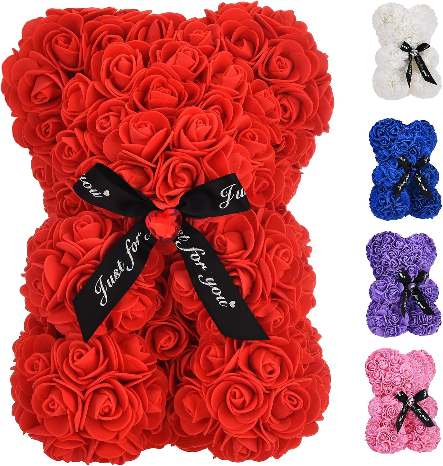 Artificial Rose Flower Bear,Perfect Romantic Gift for Her, Valentine's Mother's Day, Christmas, Birthday,Thanksgiving Party Anniversary Girl Friend Wife with Heart-Shaped Diamond Black Red